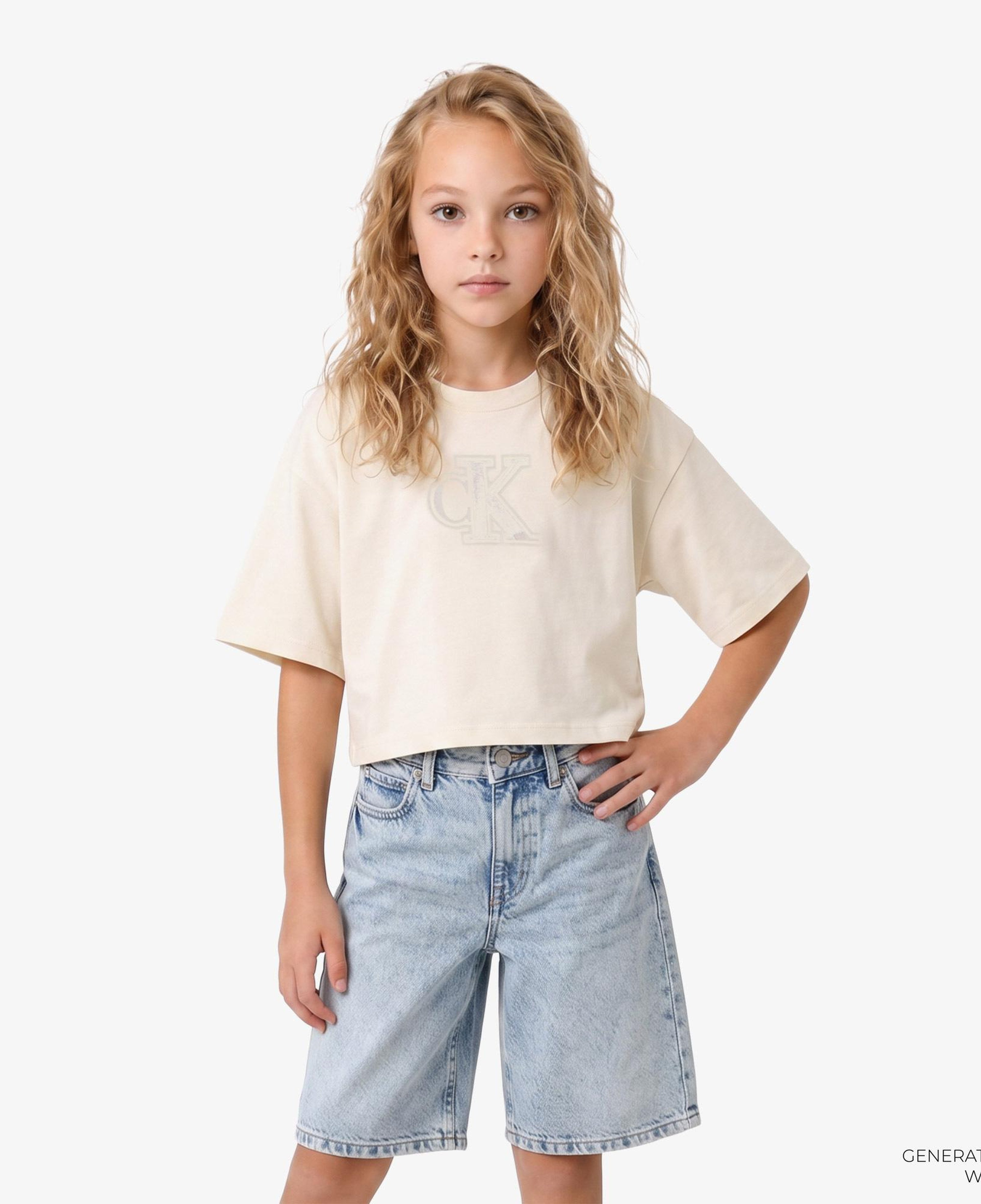 Calvin Klein Velvet Monogram Boxy Çocuk Gri T-Shirt