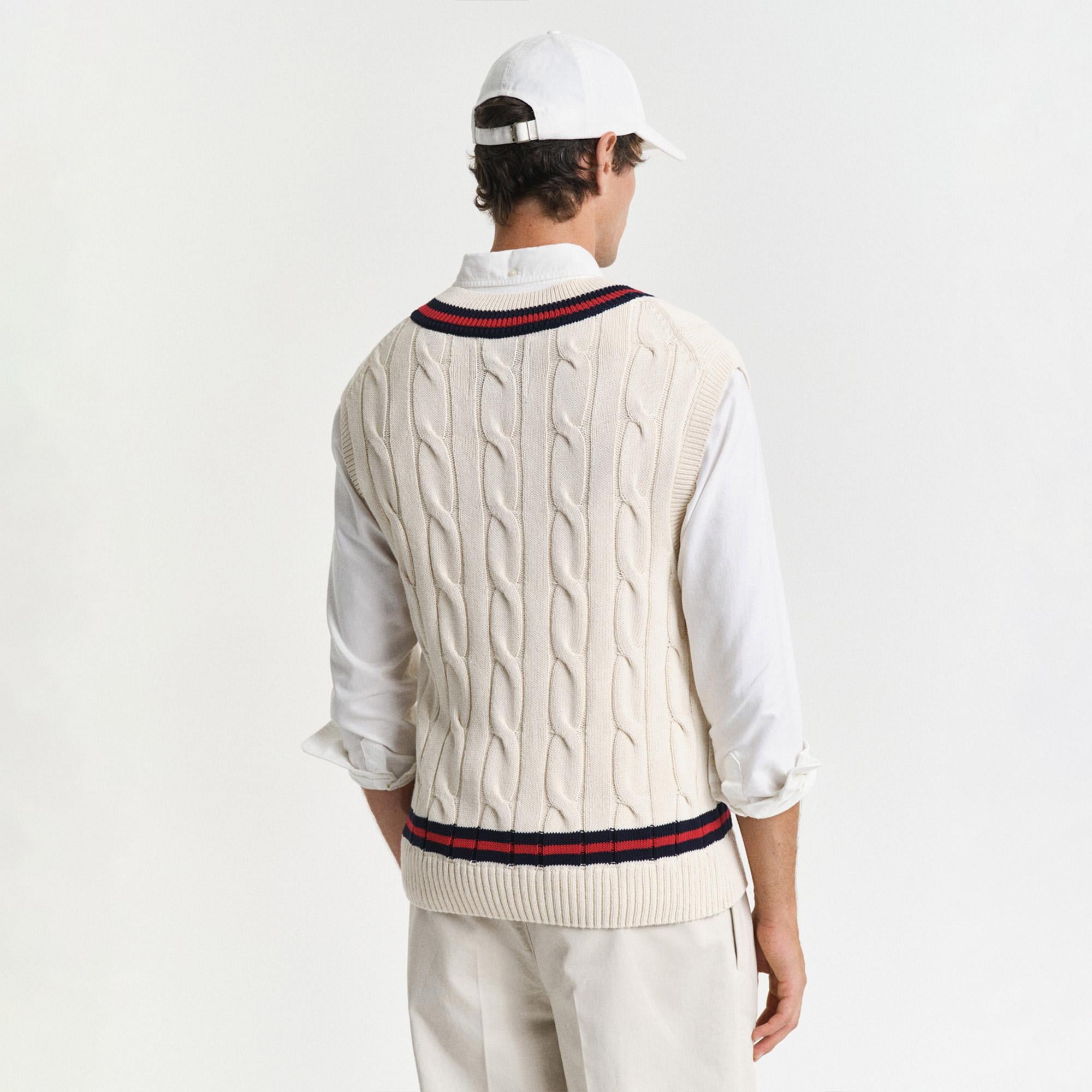 GANT Erkek Krem Relaxed Fit V Yaka Süveter