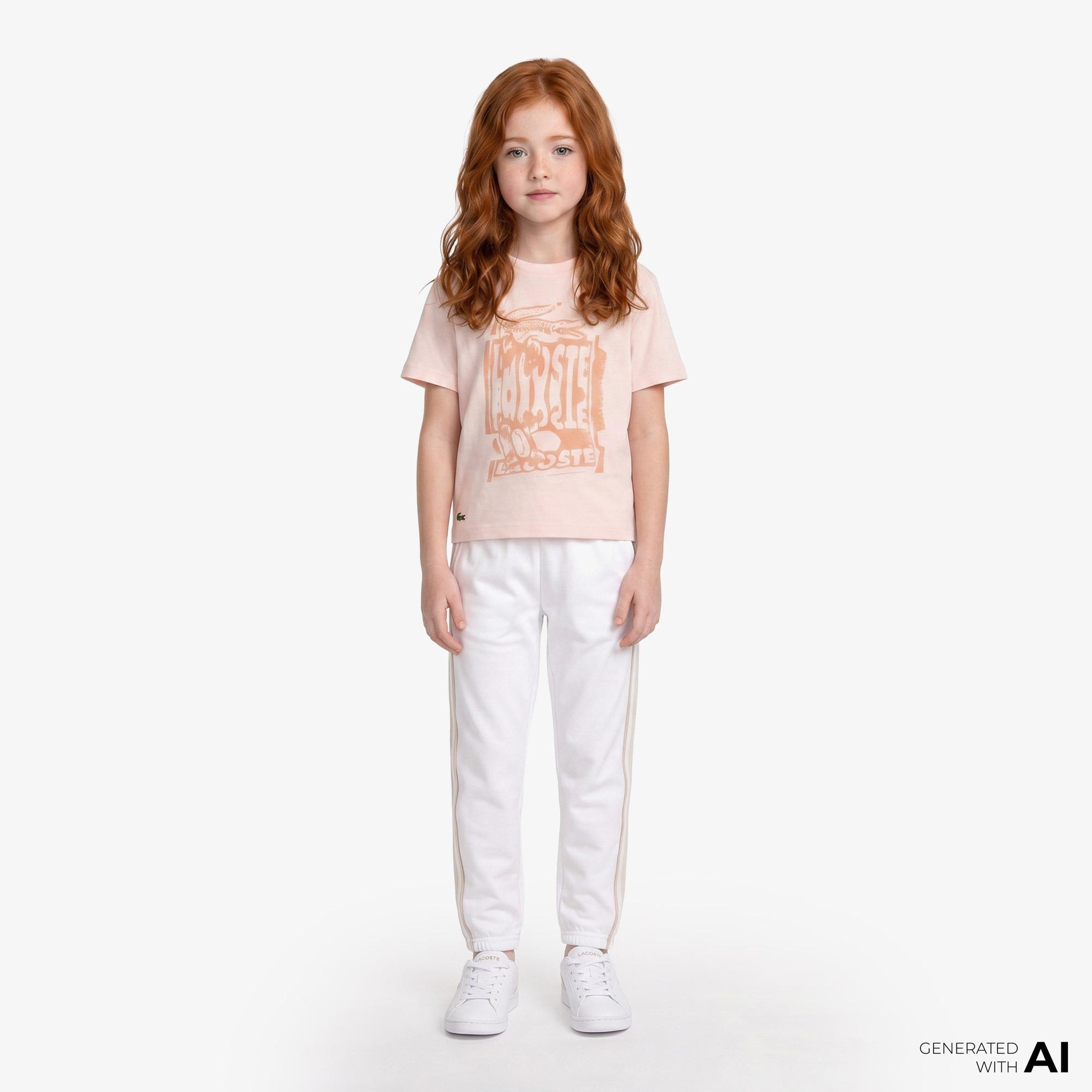 Çocuk Bisiklet Yaka Baskılı Açık Pembe T-Shirt