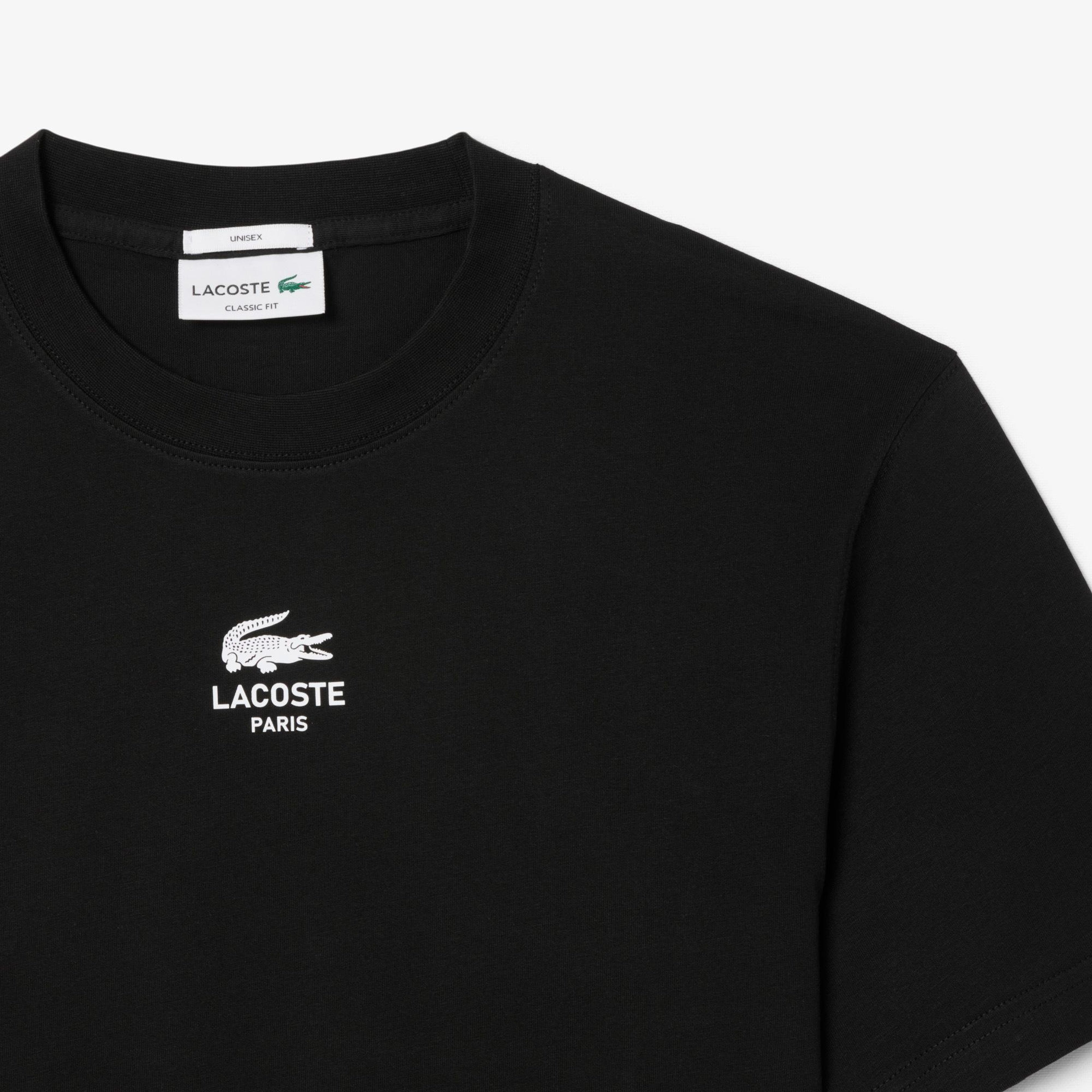 Lacoste Signature Print Paris Unisex Siyah T-Shirt