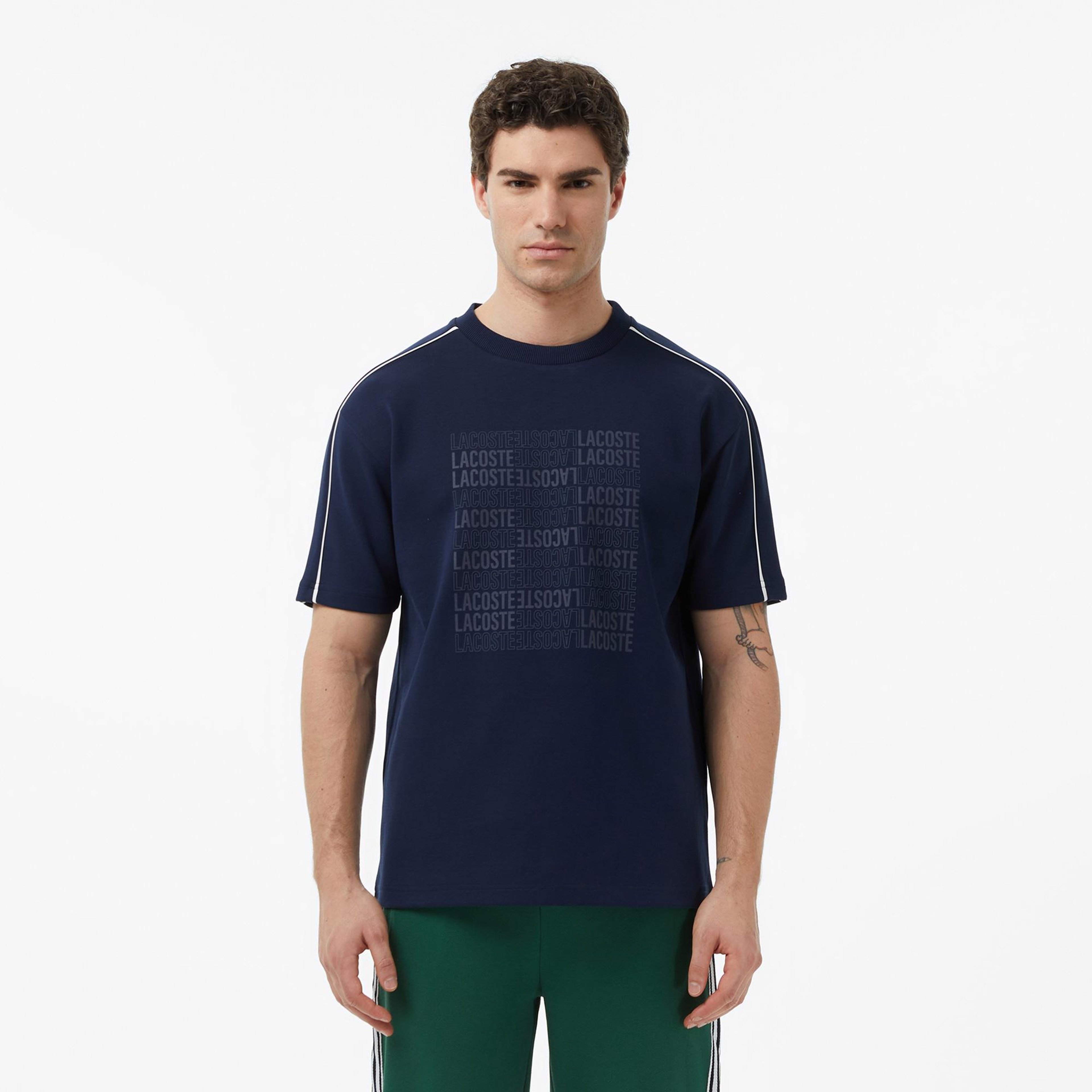 Erkek Relaxed Fit Bisiklet Yaka Baskılı Lacivert T-Shirt