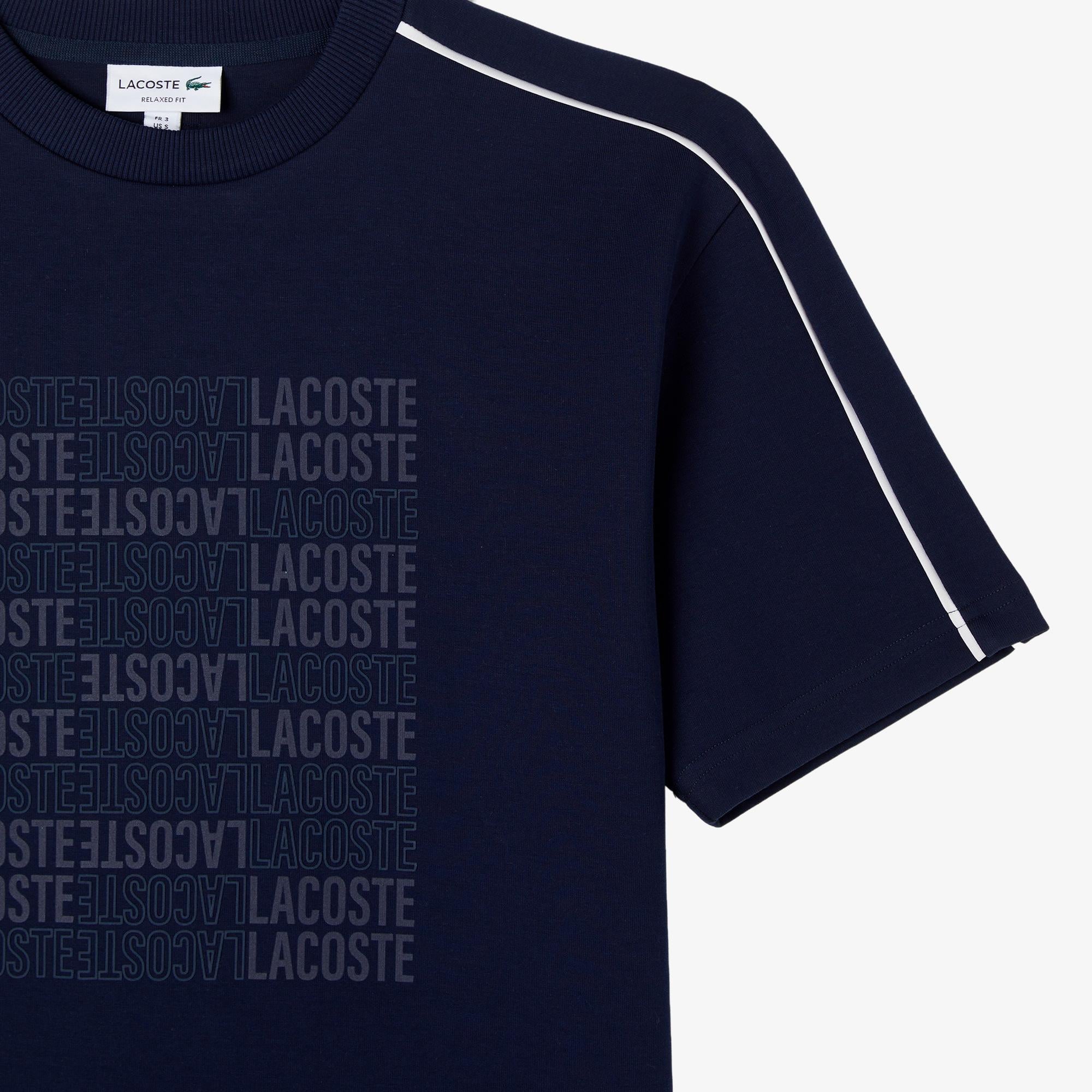 Erkek Relaxed Fit Bisiklet Yaka Baskılı Lacivert T-Shirt