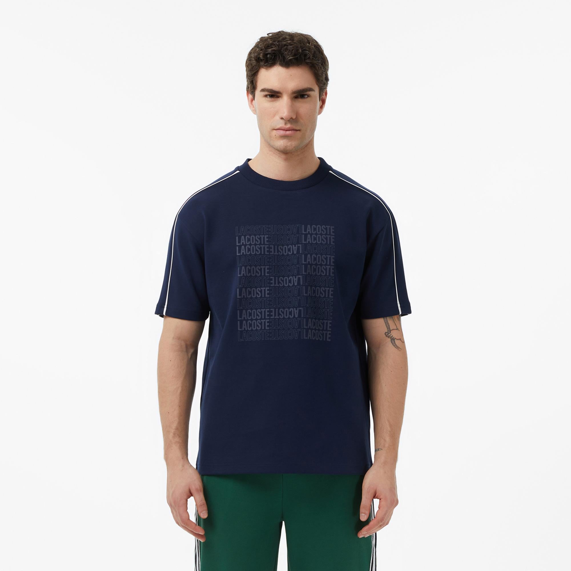 Erkek Relaxed Fit Bisiklet Yaka Baskılı Lacivert T-Shirt