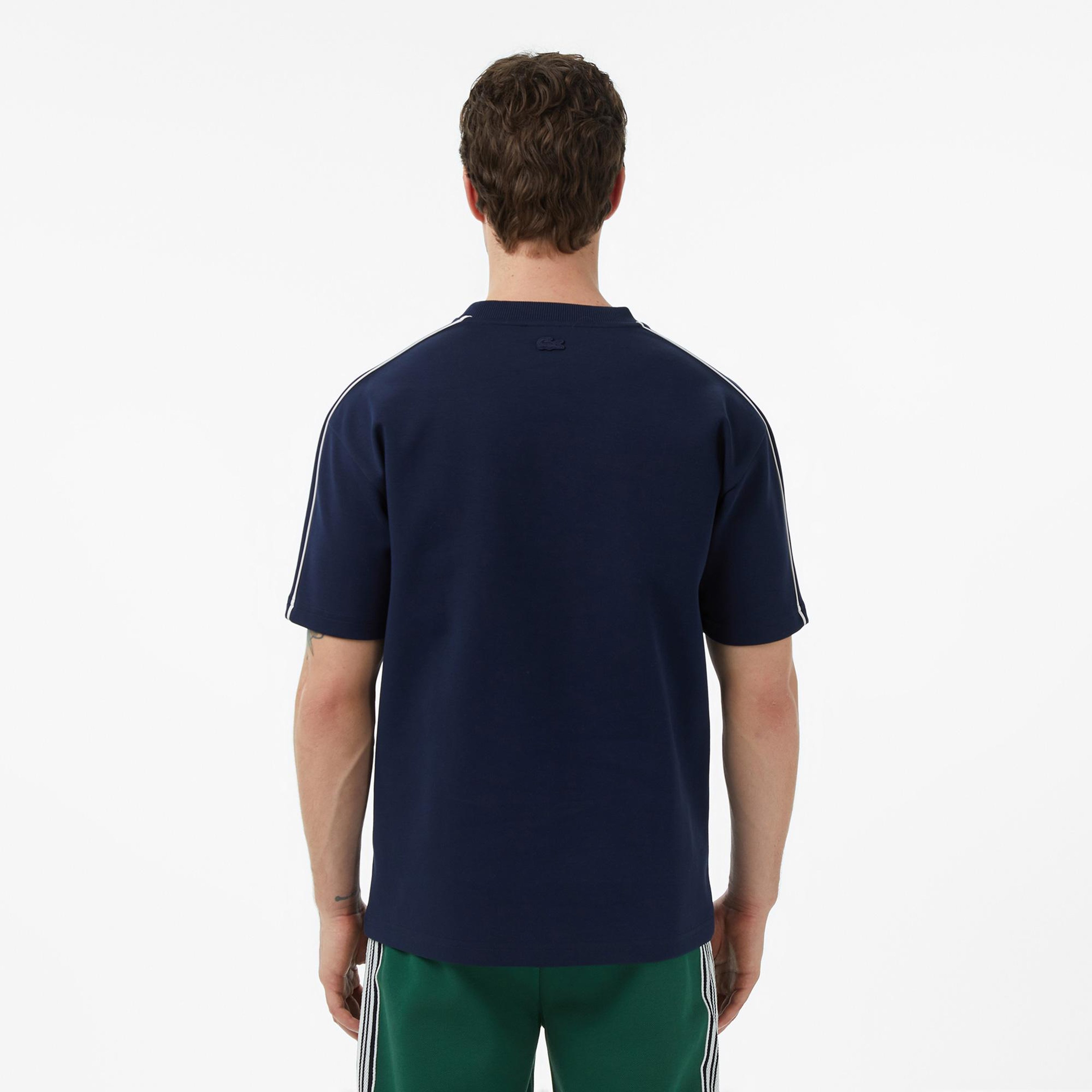 Erkek Relaxed Fit Bisiklet Yaka Baskılı Lacivert T-Shirt