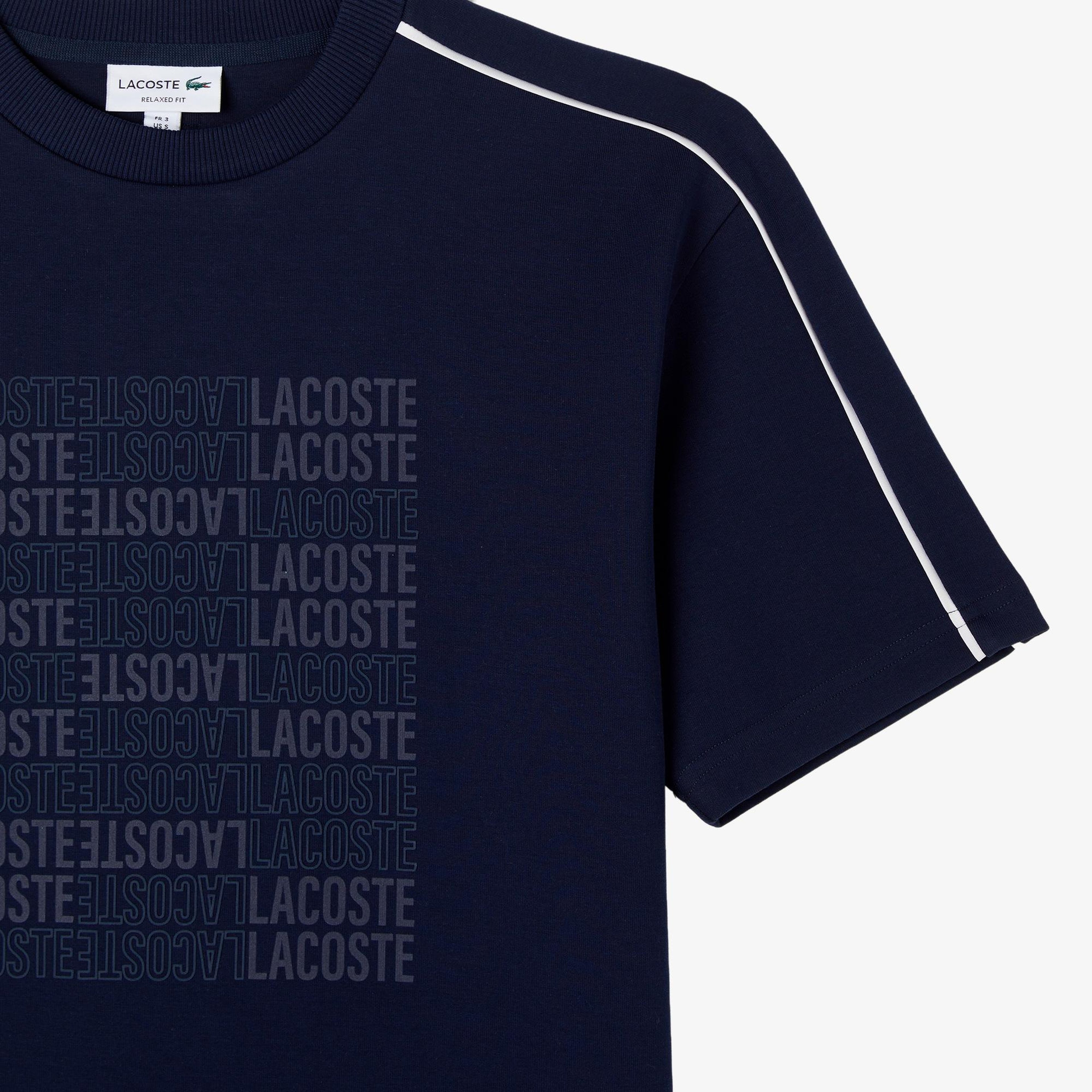 Erkek Relaxed Fit Bisiklet Yaka Baskılı Lacivert T-Shirt