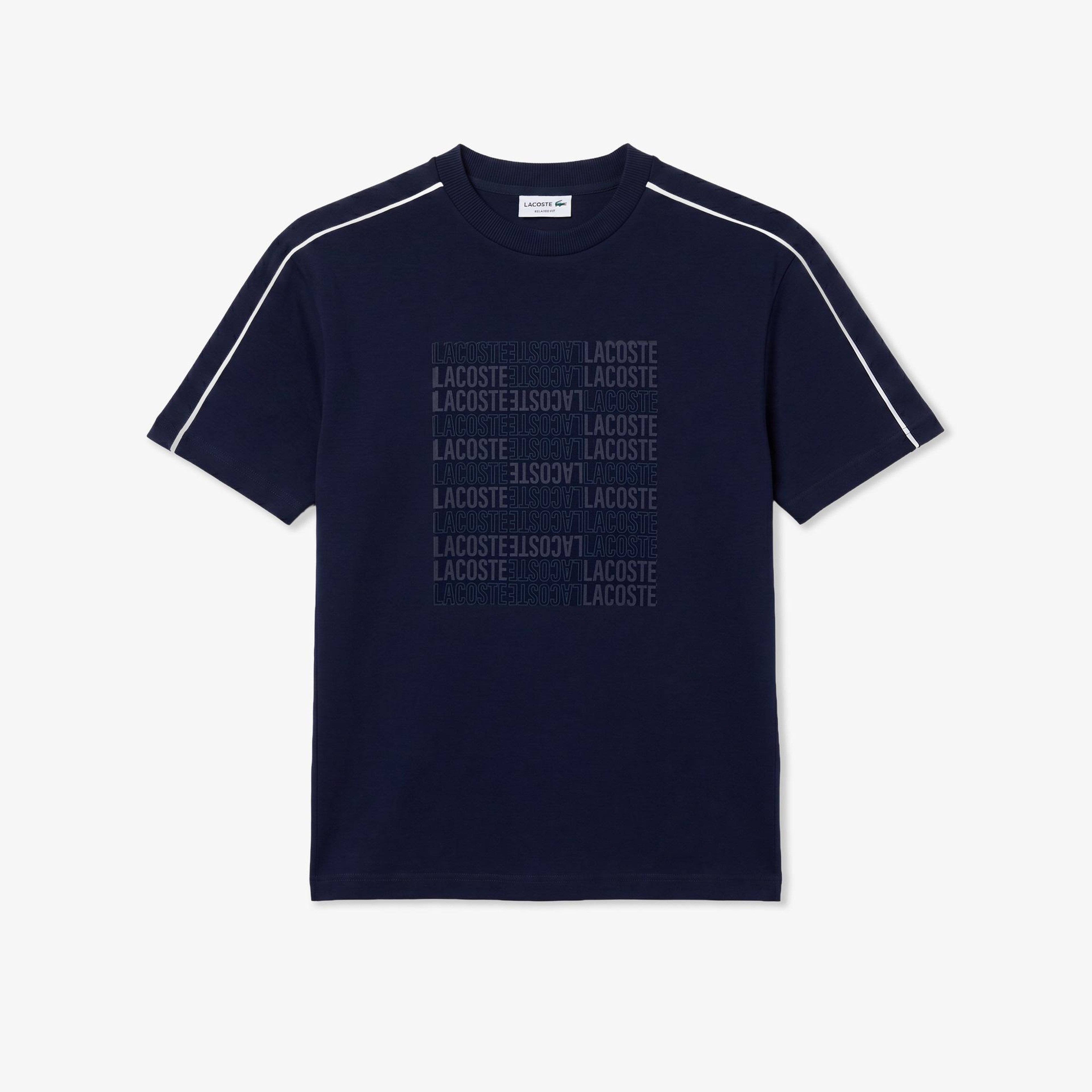 Erkek Relaxed Fit Bisiklet Yaka Baskılı Lacivert T-Shirt