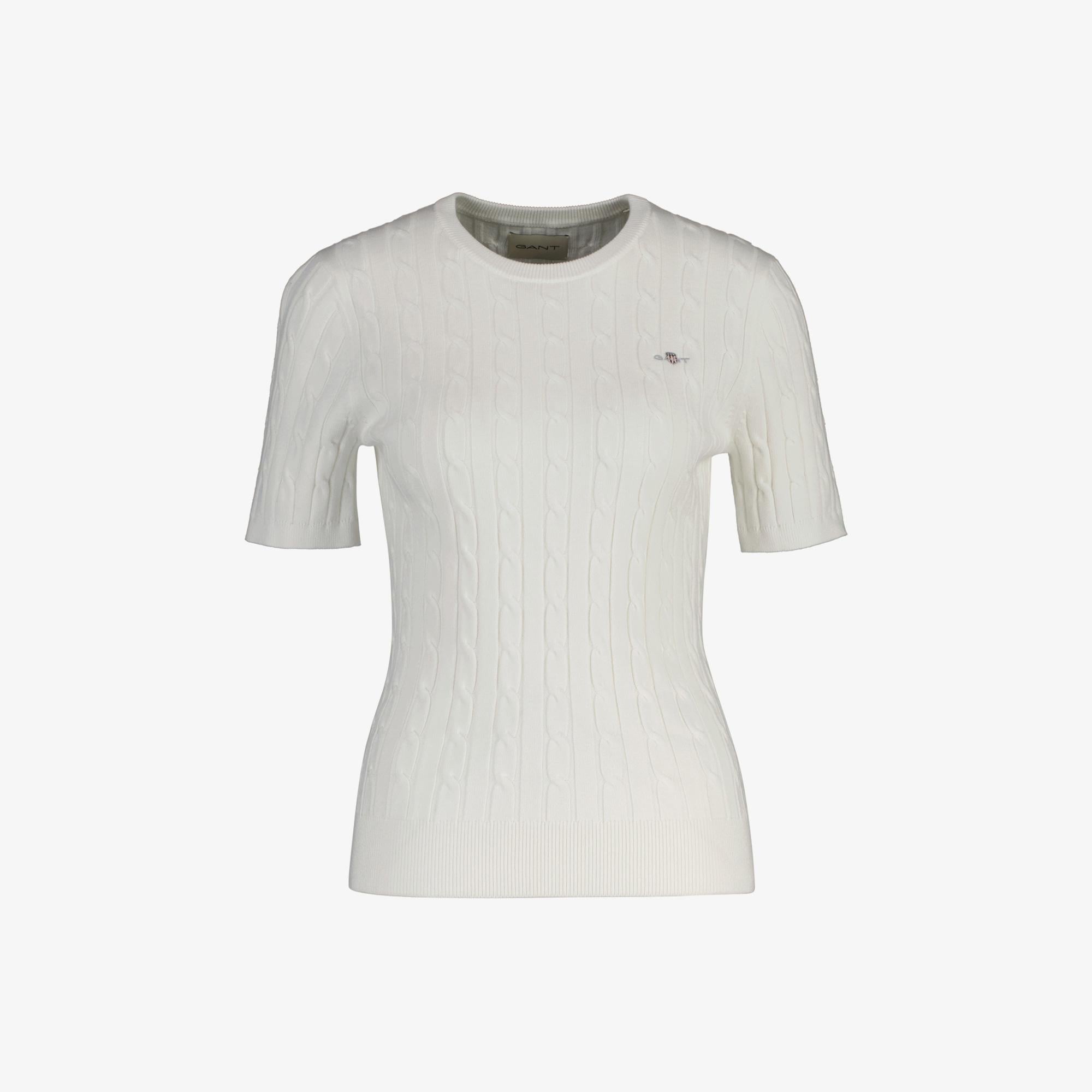 GANT Kadın Beyaz Slim Fit Bisiklet Yaka Kısa Kollu Kazak