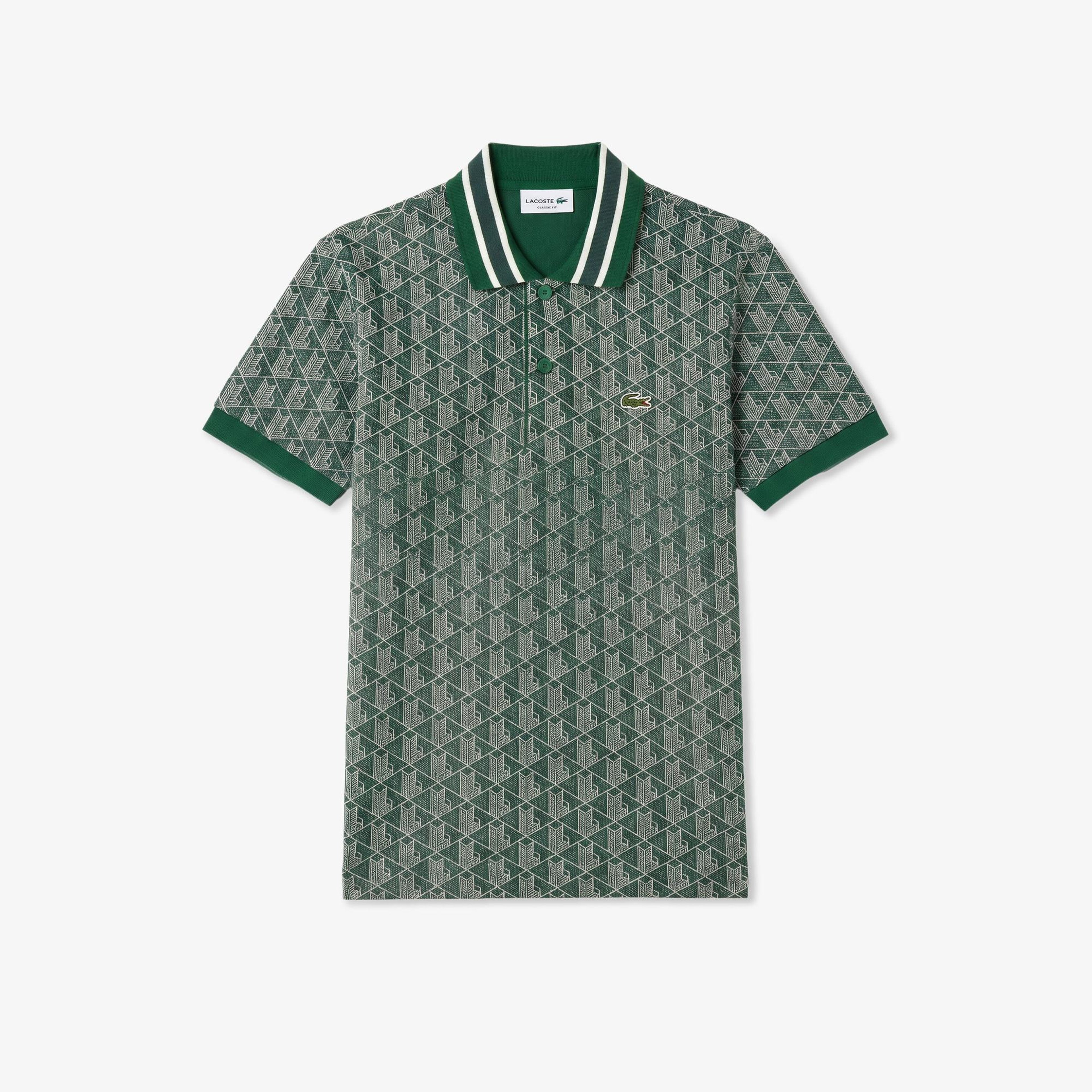 Erkek Classic Fit Monogram Yeşil Polo
