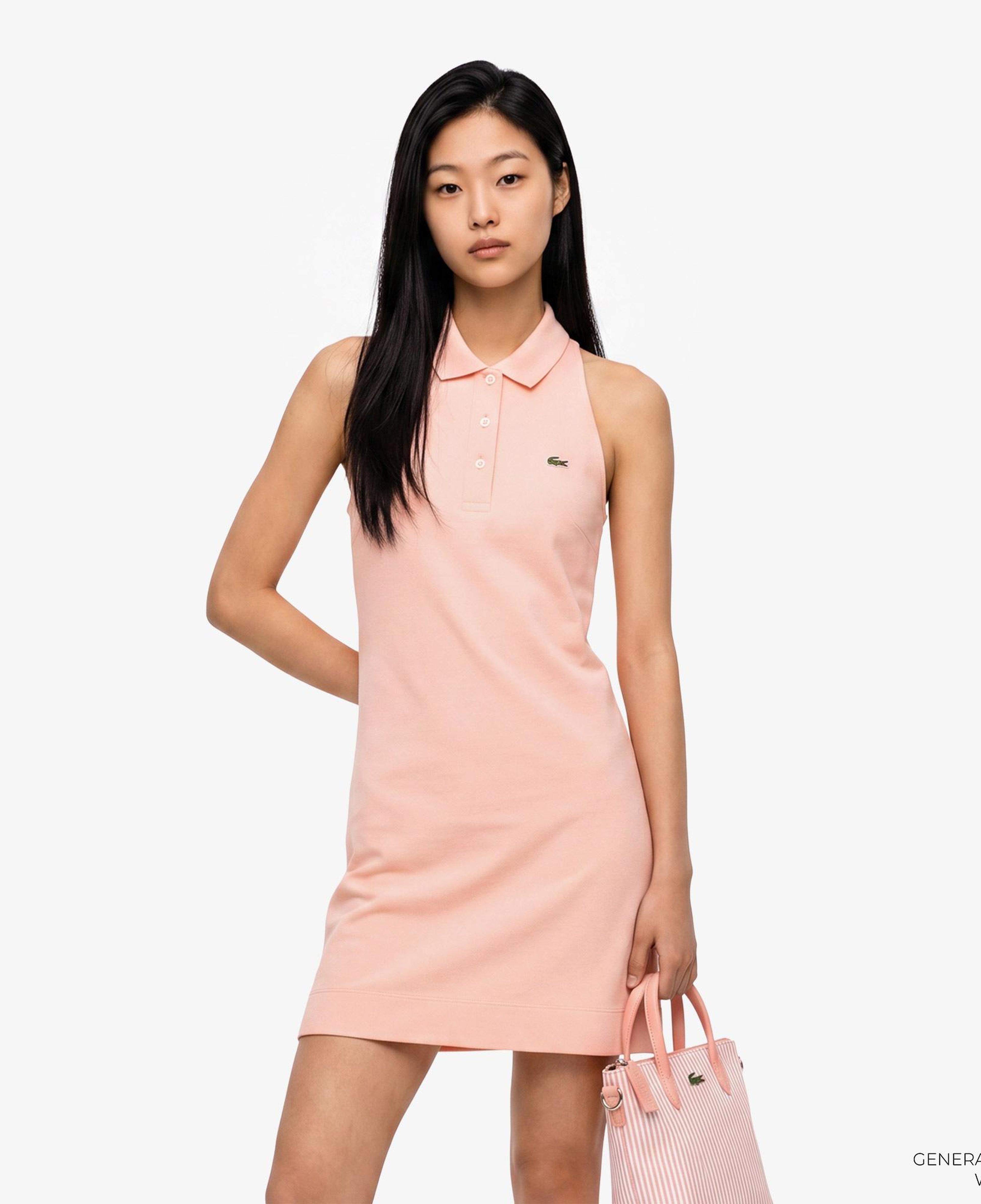 Kadın Slim Fit Kolsuz Polo Yaka Pembe Elbise