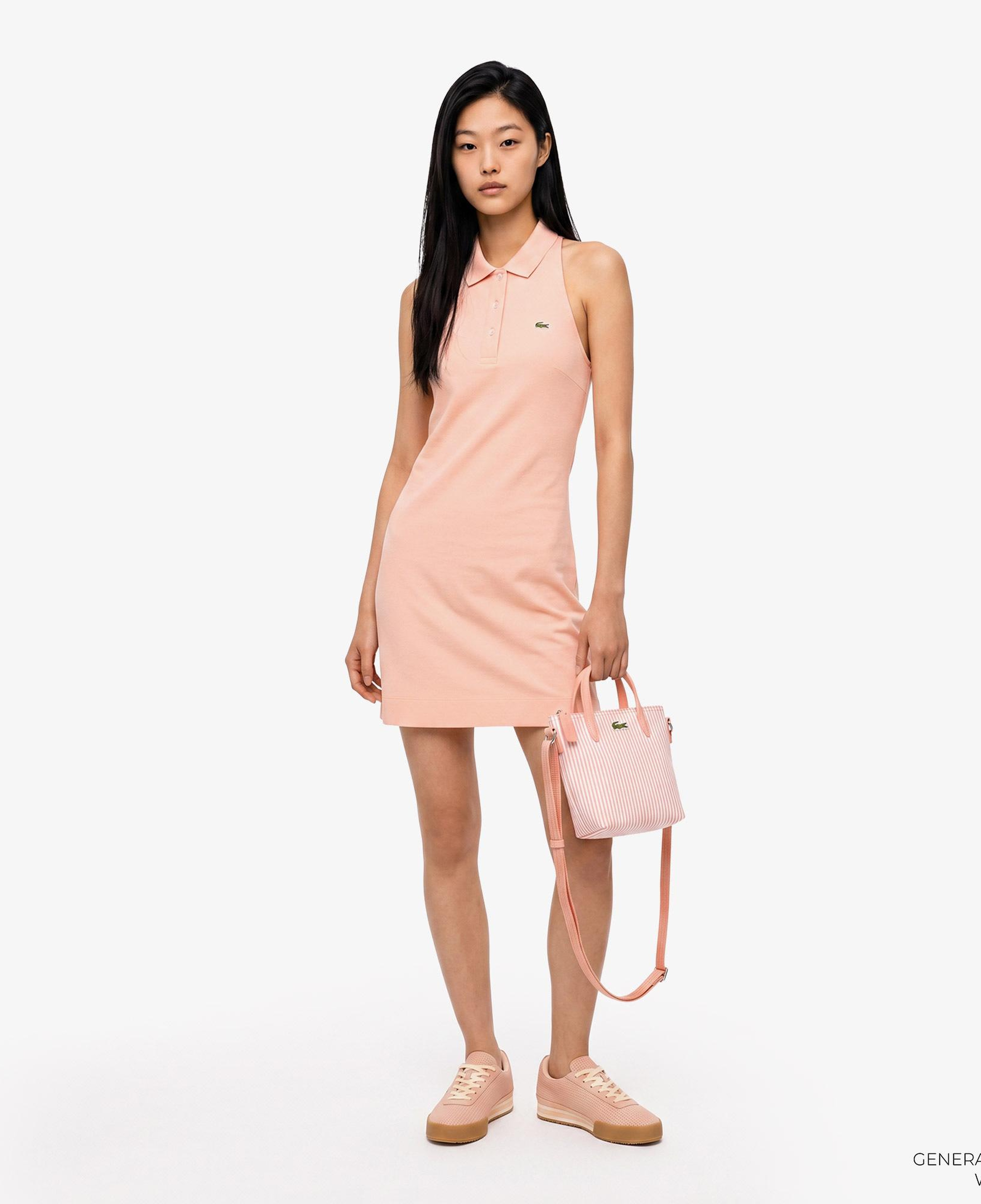 Kadın Slim Fit Kolsuz Polo Yaka Pembe Elbise