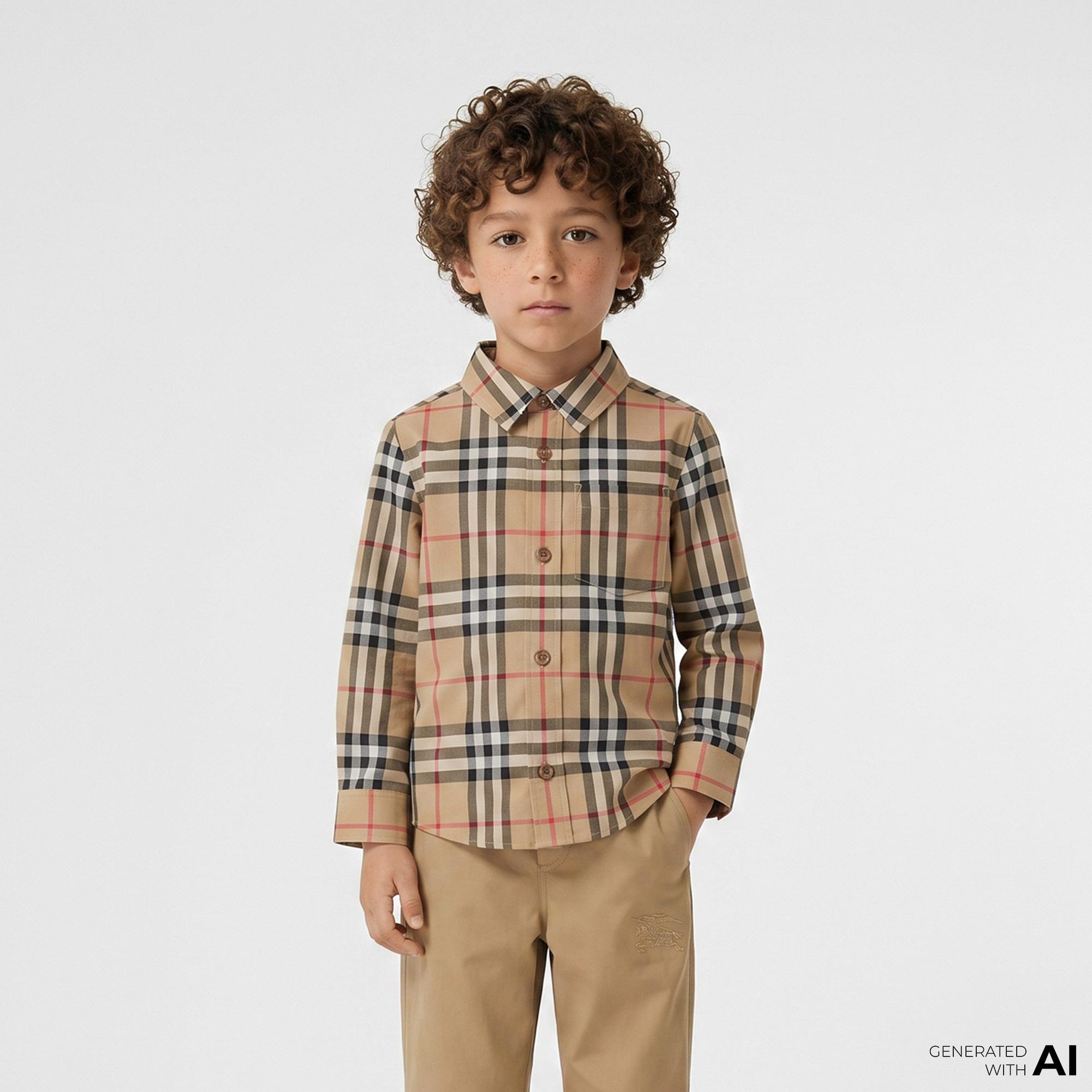 Burberry Owen Vintage Stretch Cotton Çocuk Bej Gömlek