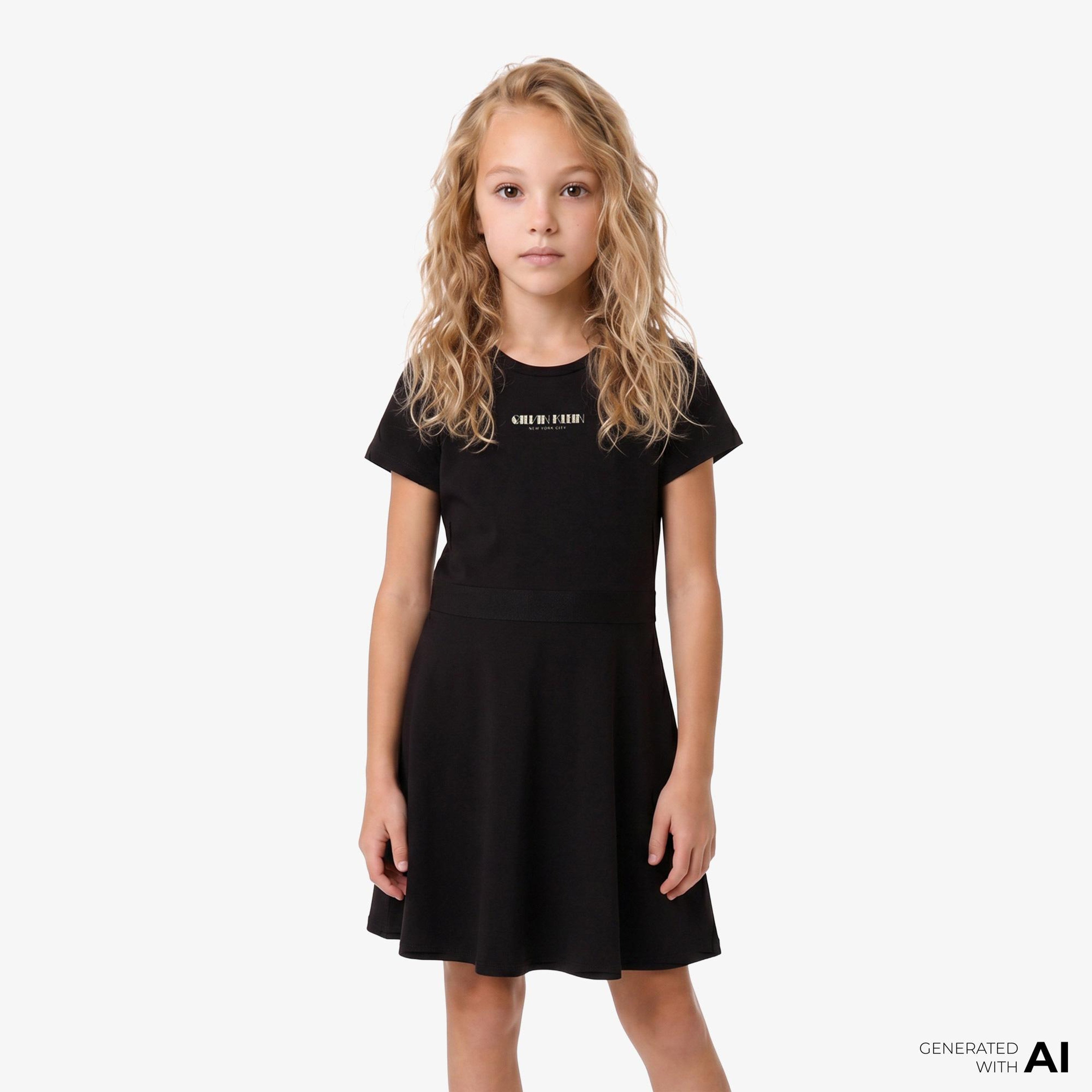 Calvin Klein Fit And Flare Punto Çocuk Siyah Elbise
