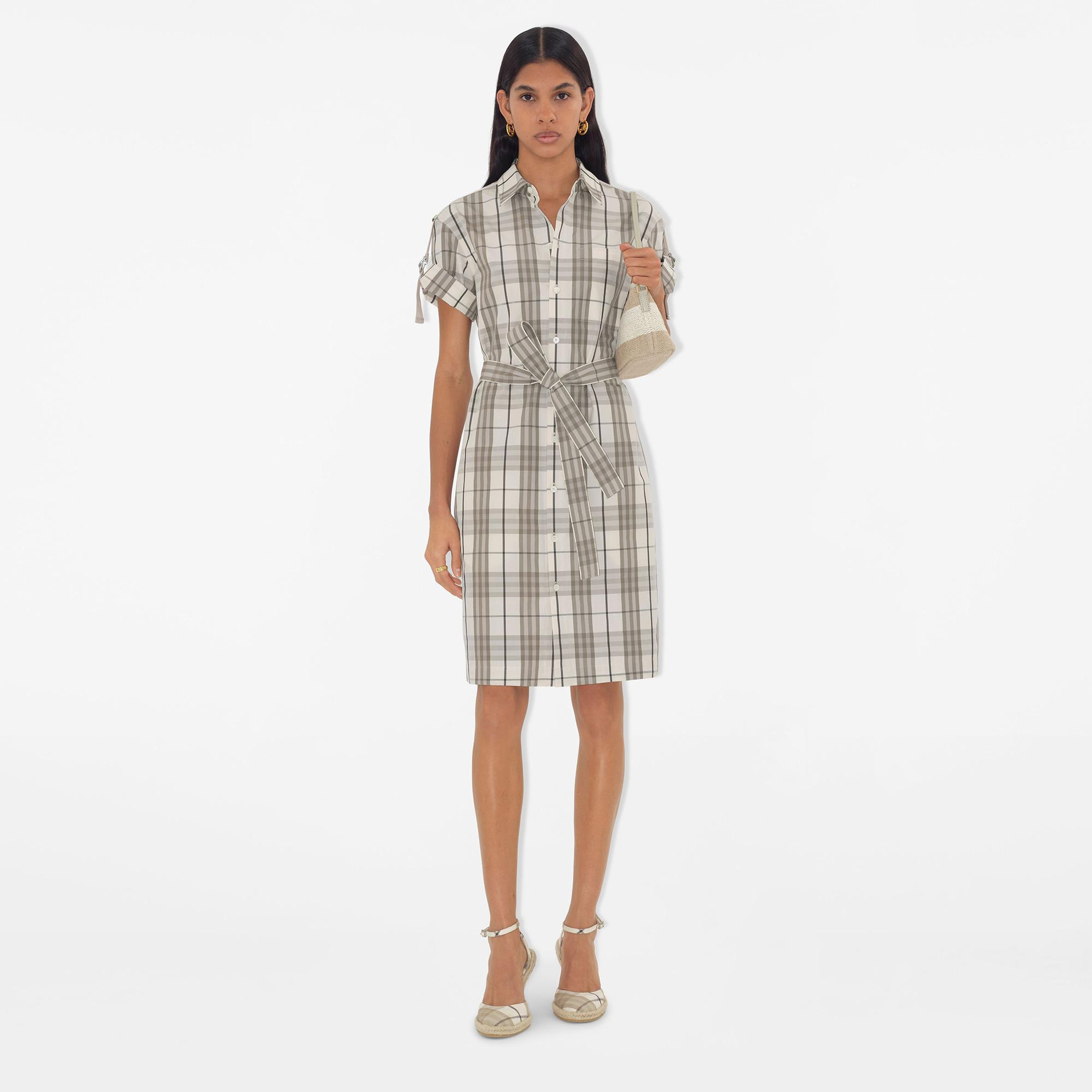Burberry Tri Cotton Kadın Krem Elbise
