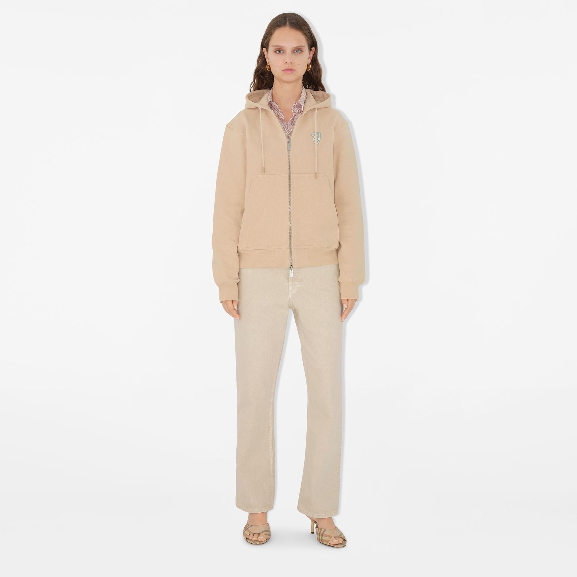 Burberry Sic Cotton Zip Kadın Krem Hoodie