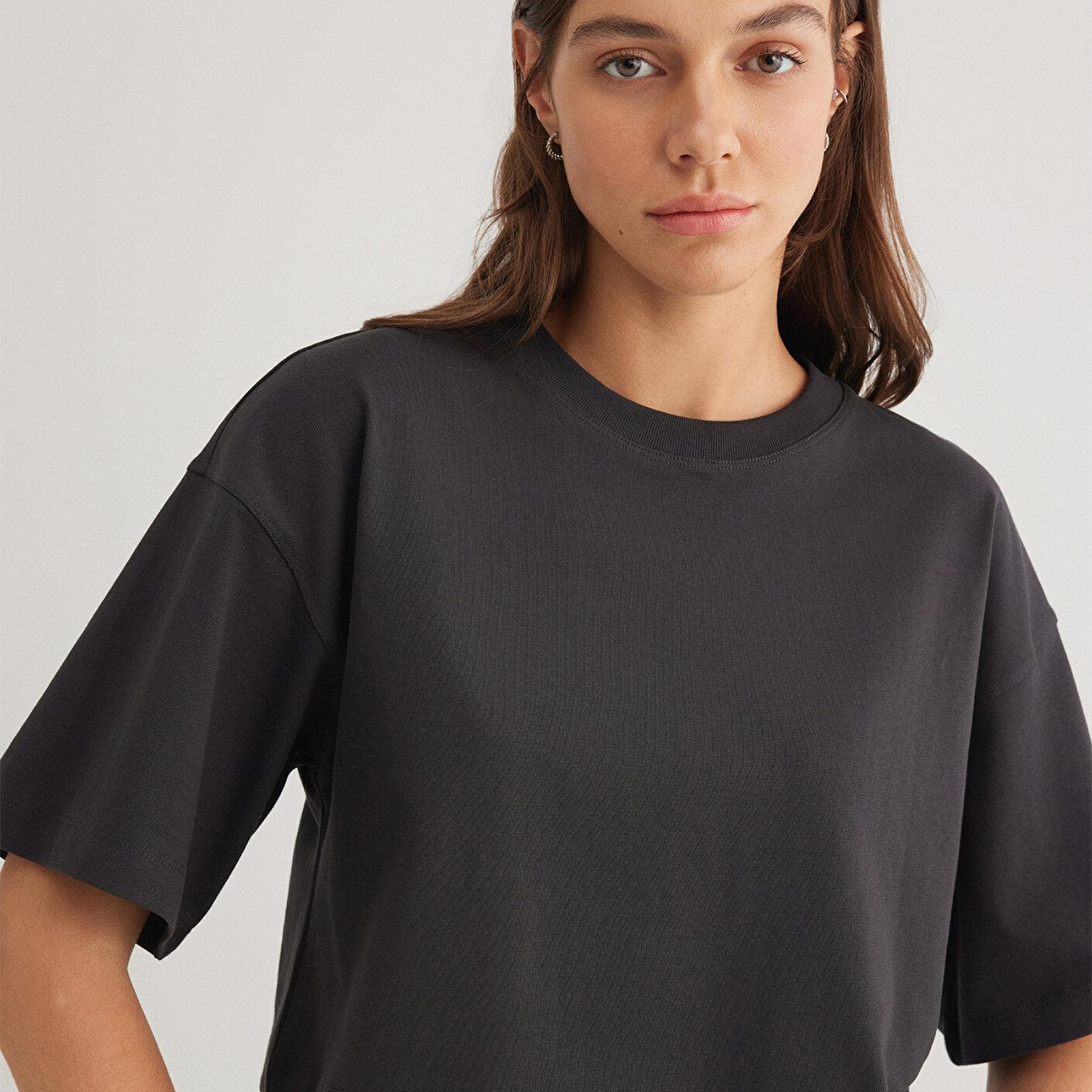 Mavi Antrasit Crop Basic Tişört Crop / Kısa Kesim 1612377-70087
