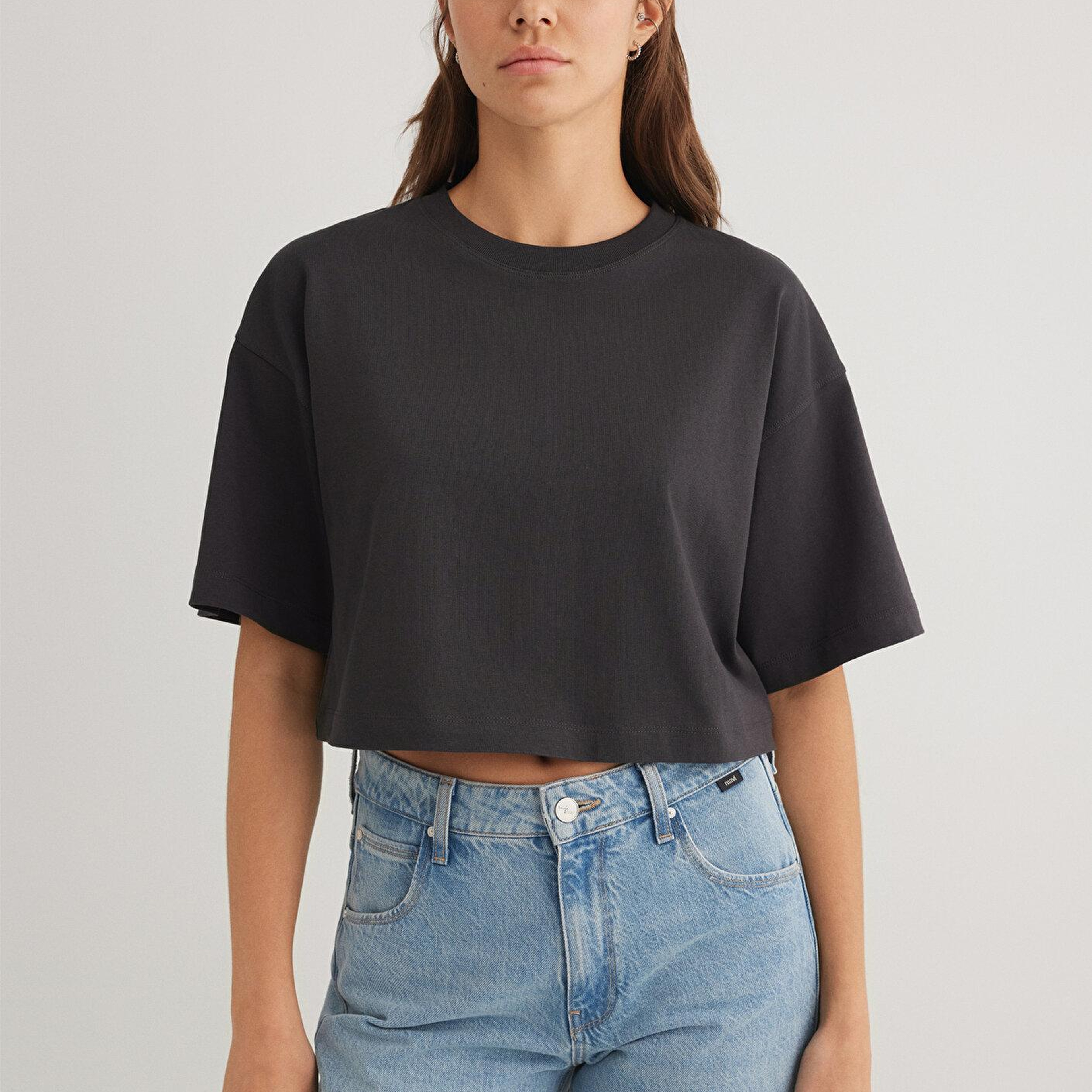 Mavi Antrasit Crop Basic Tişört Crop / Kısa Kesim 1612377-70087