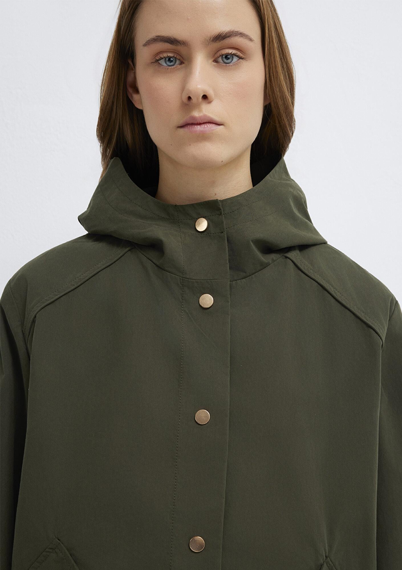 Mavi Kapüşonlu Haki Ceket Oversize / Geniş Kesim 1110812-80714