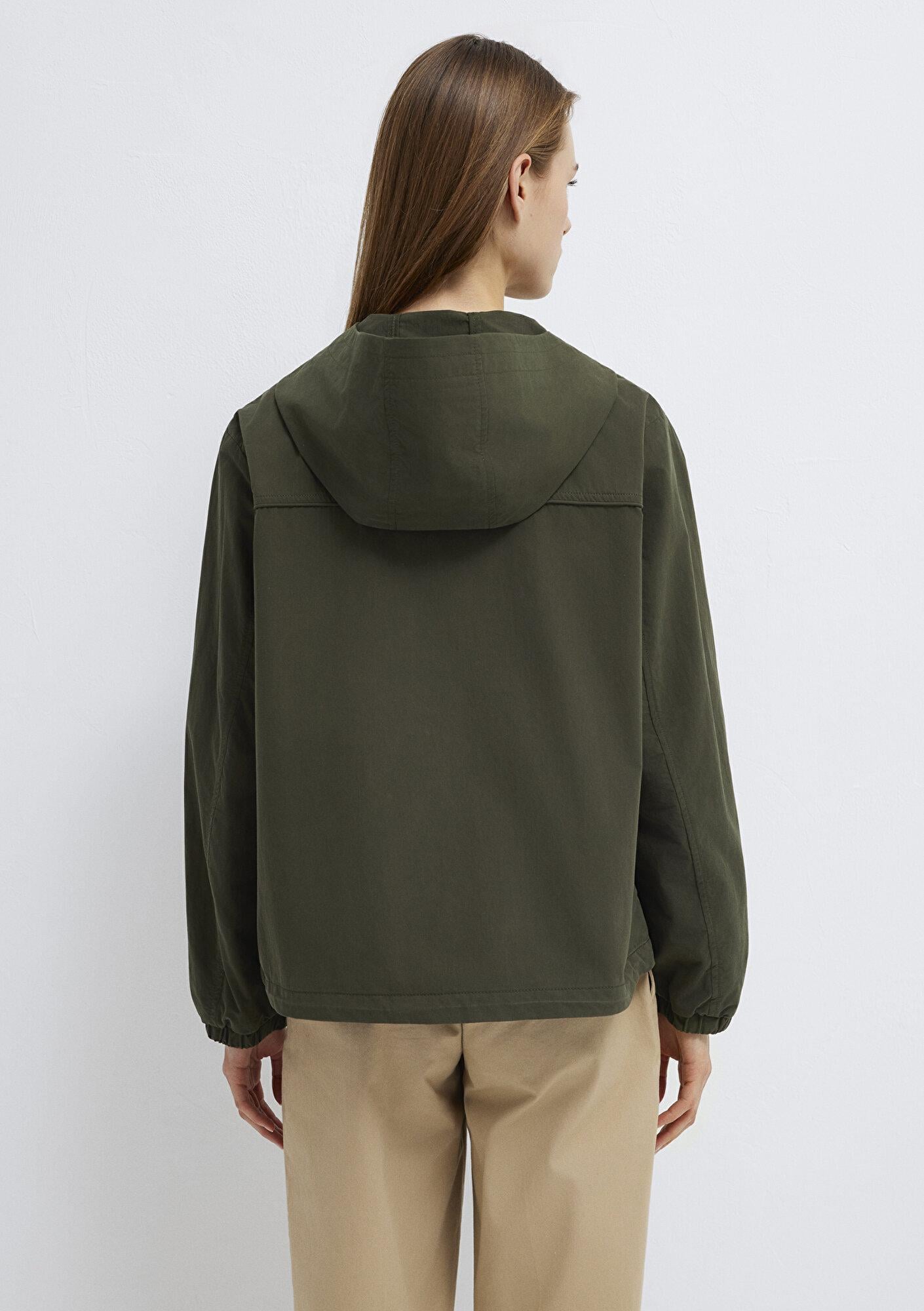 Mavi Kapüşonlu Haki Ceket Oversize / Geniş Kesim 1110812-80714