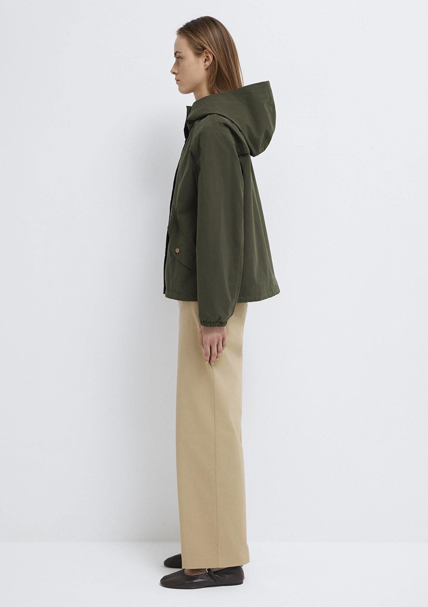 Mavi Kapüşonlu Haki Ceket Oversize / Geniş Kesim 1110812-80714