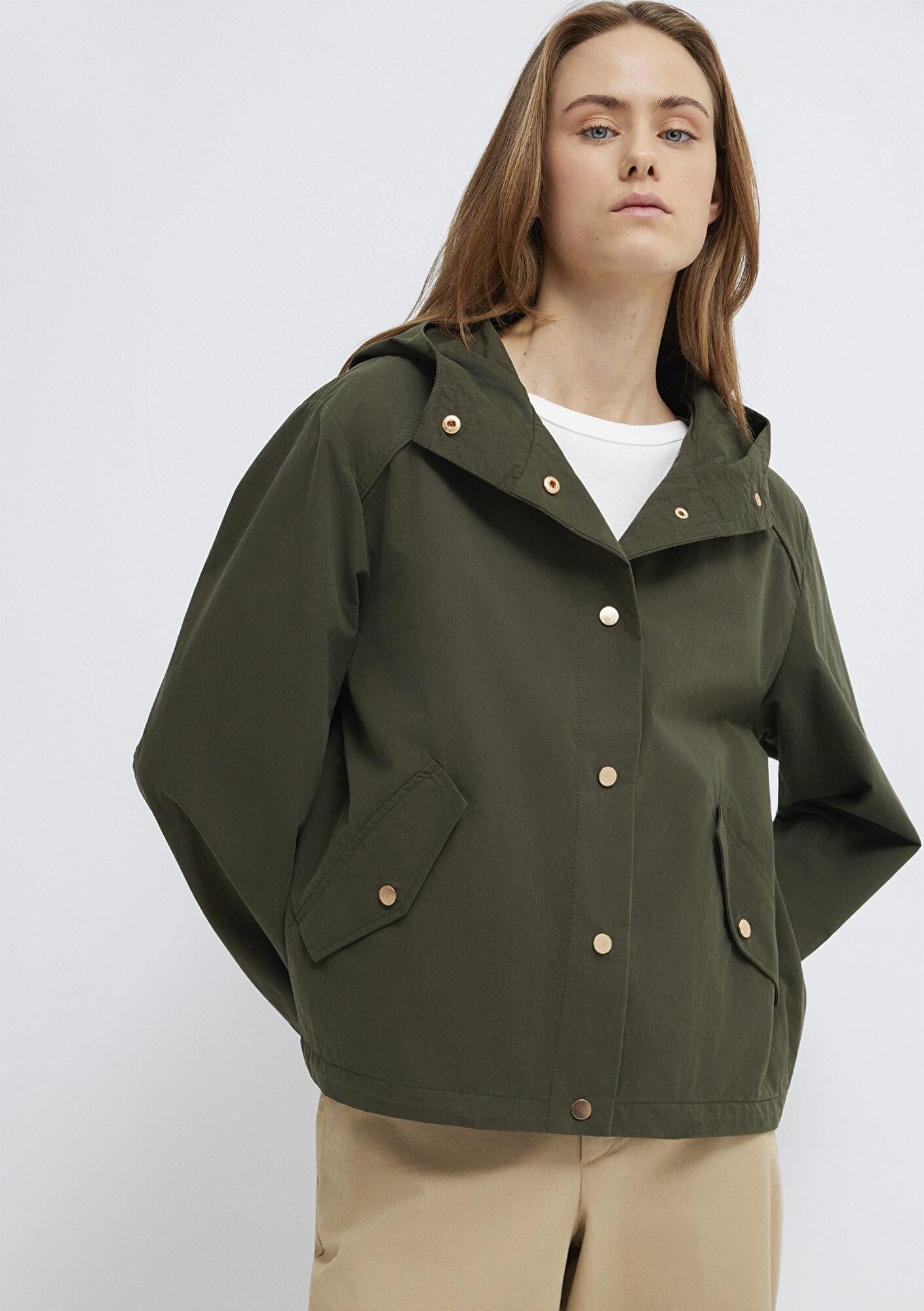 Mavi Kapüşonlu Haki Ceket Oversize / Geniş Kesim 1110812-80714