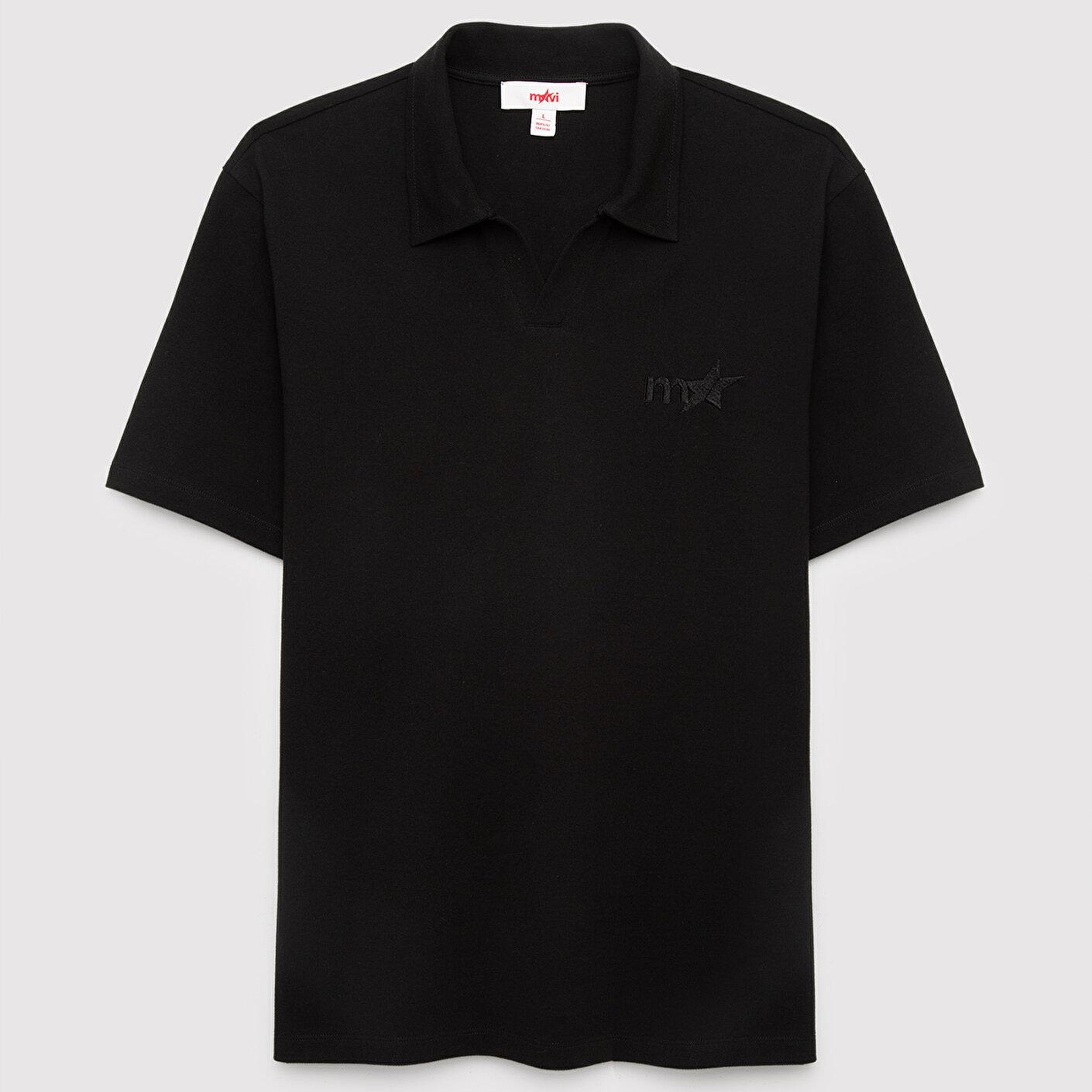 Nakışlı Siyah Polo Tişört