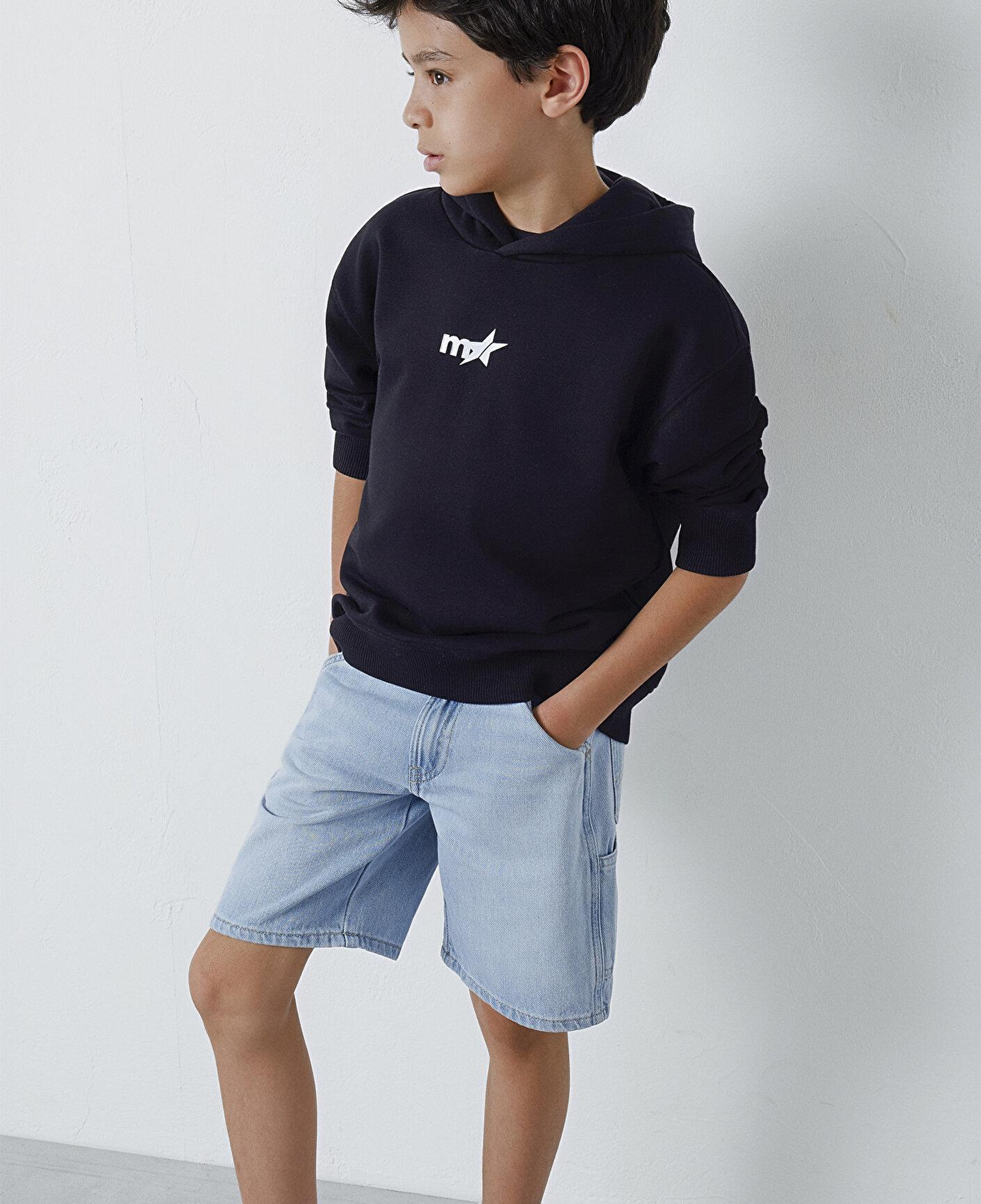 Kapüşonlu Siyah Çocuk Sweatshirt