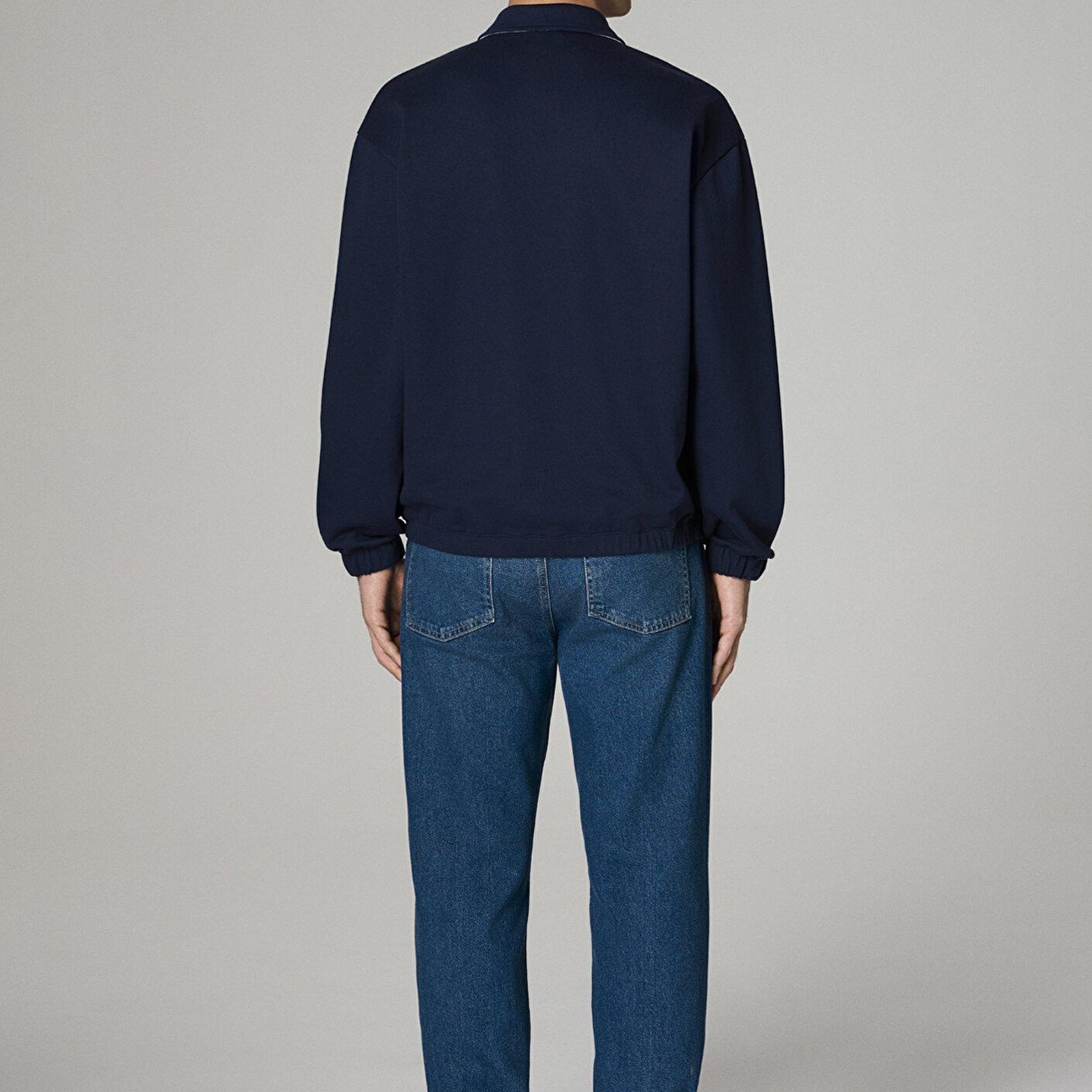 Baskılı Lacivert Polo Sweatshirt