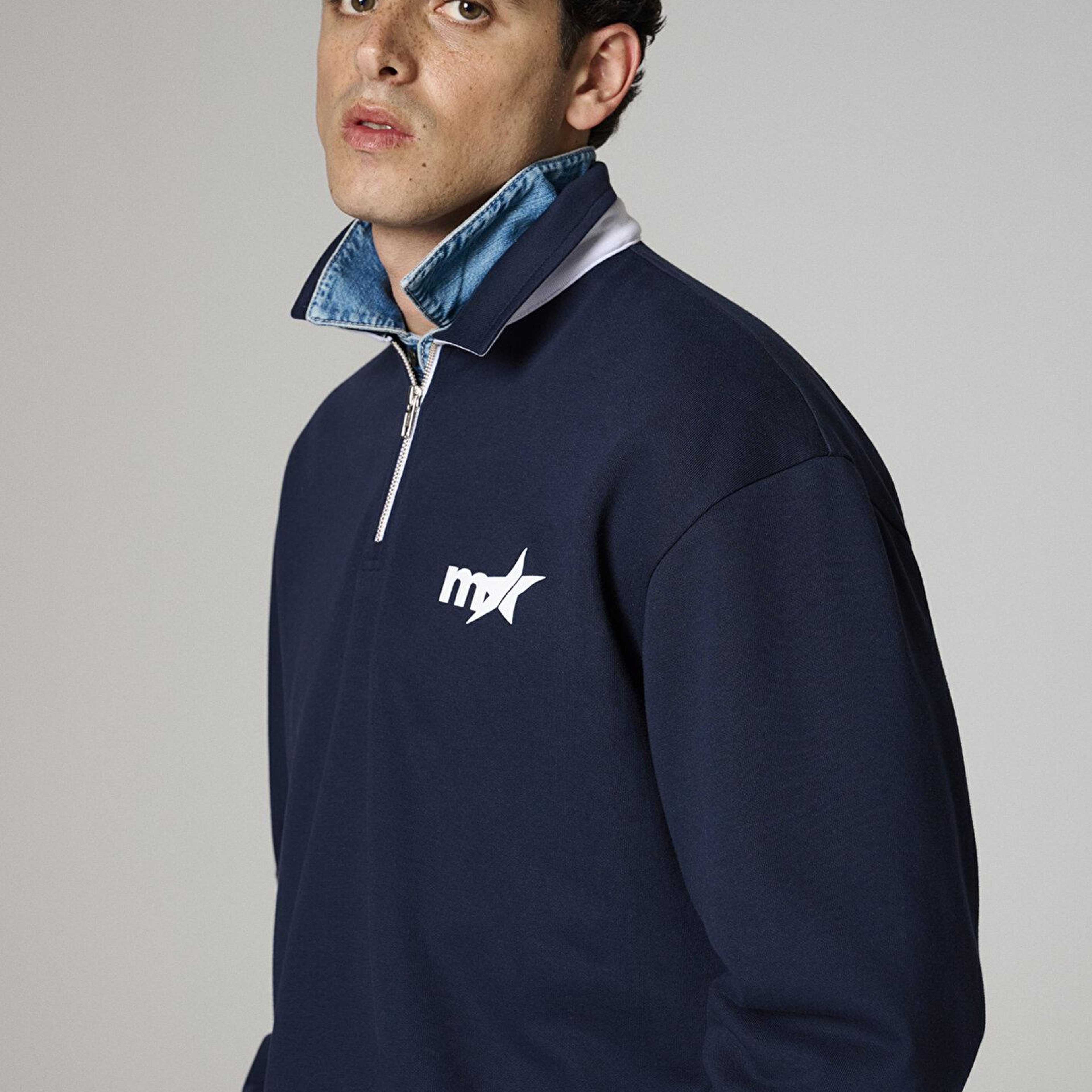 Baskılı Lacivert Polo Sweatshirt