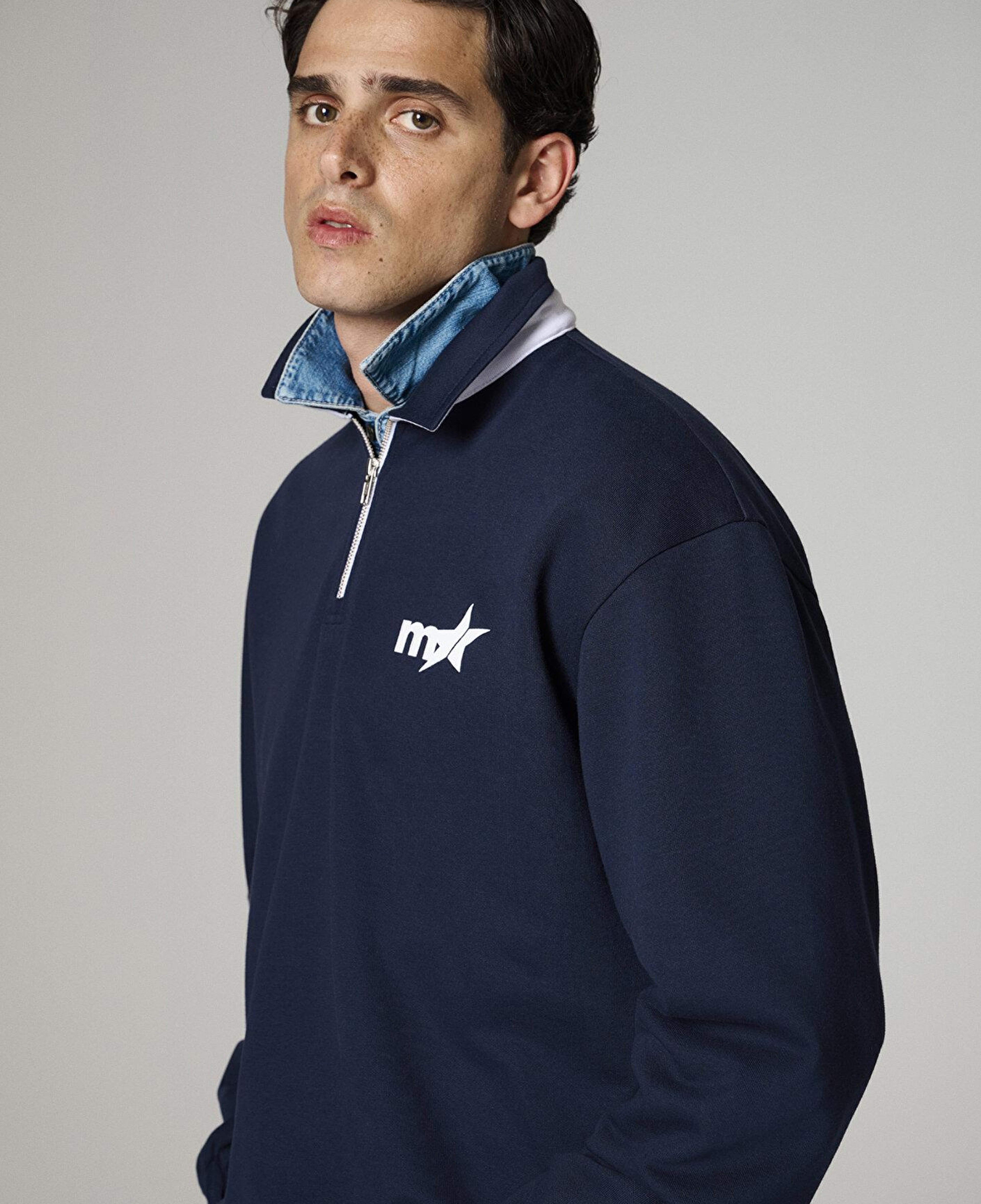 Baskılı Lacivert Polo Sweatshirt