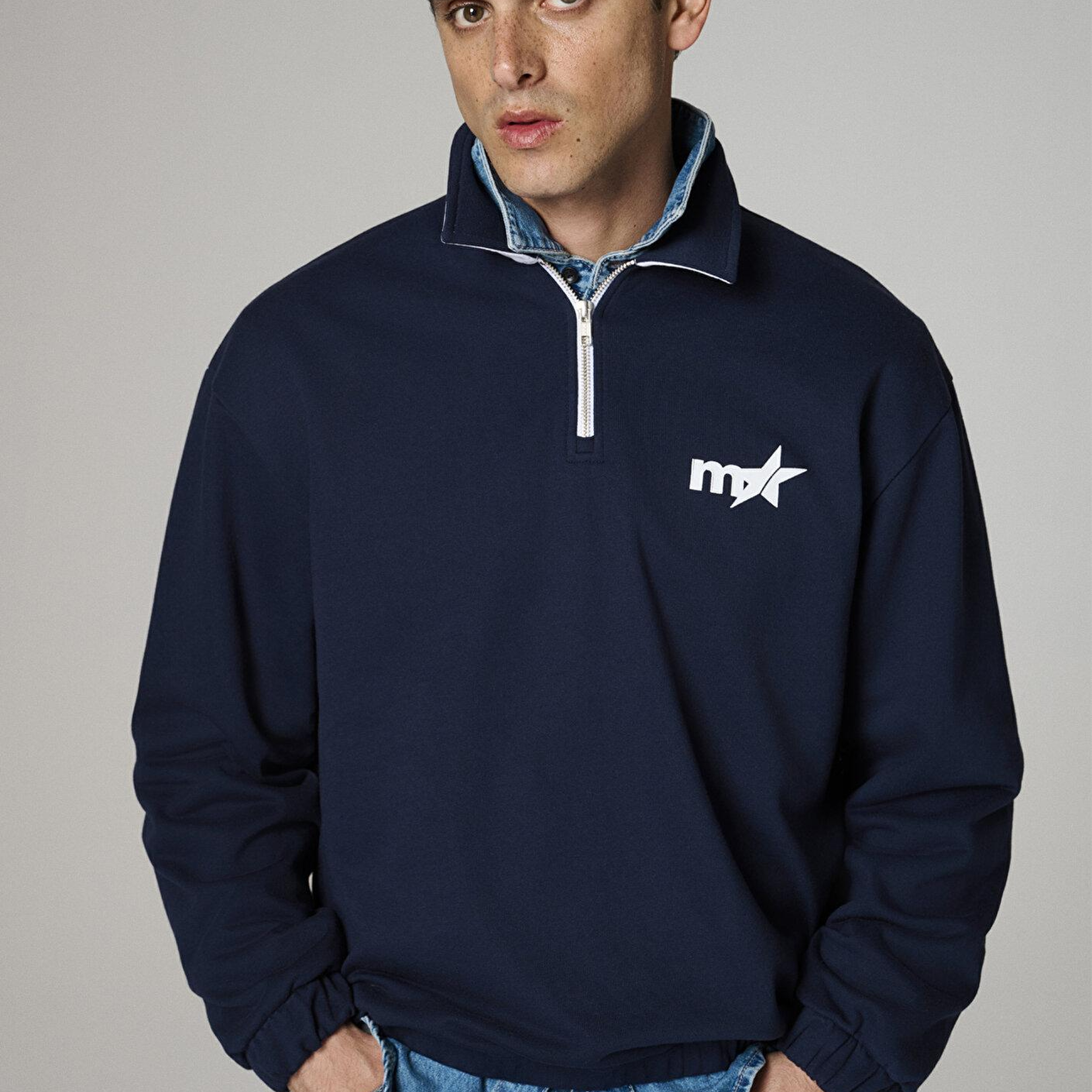 Baskılı Lacivert Polo Sweatshirt