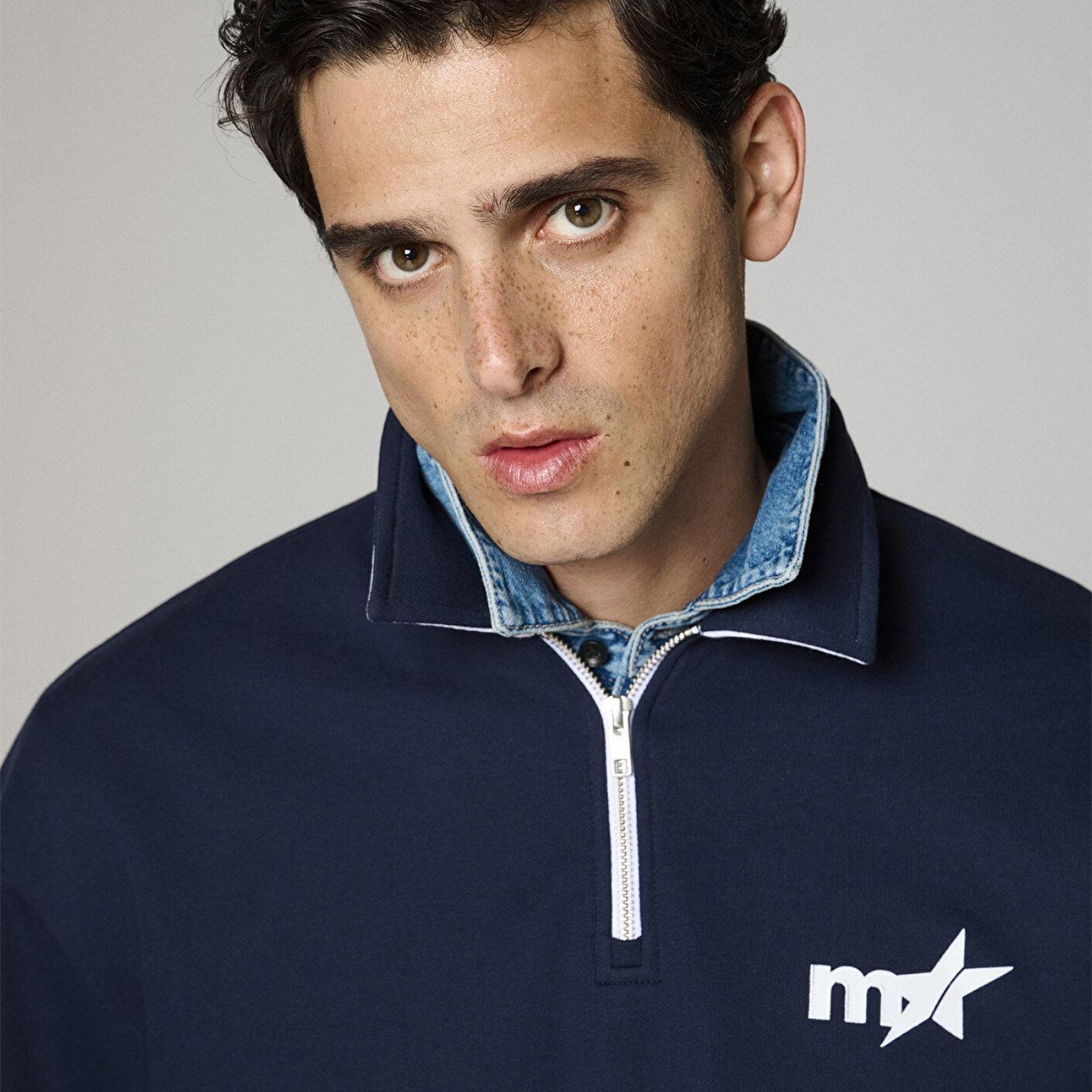 Baskılı Lacivert Polo Sweatshirt