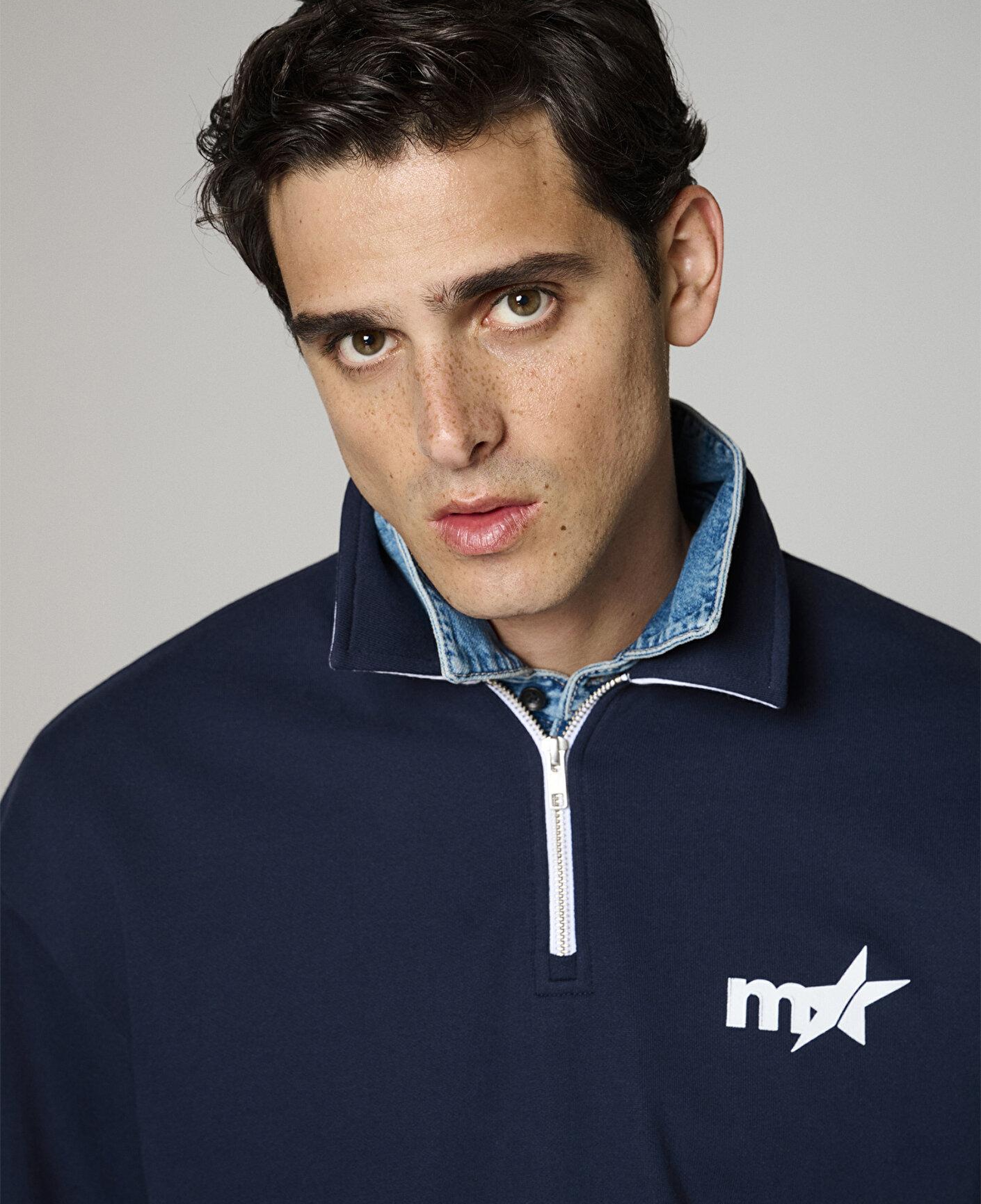 Baskılı Lacivert Polo Sweatshirt