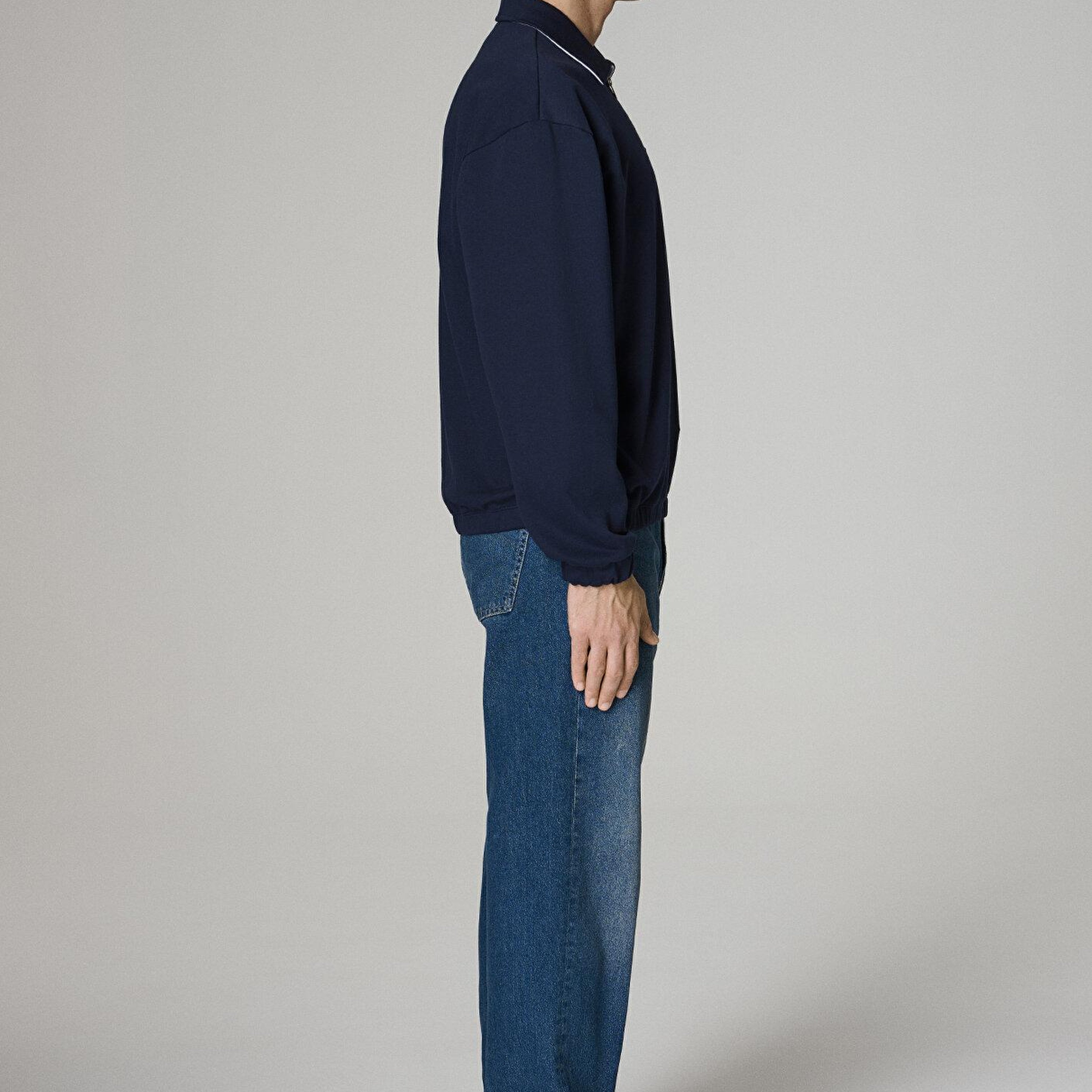 Baskılı Lacivert Polo Sweatshirt