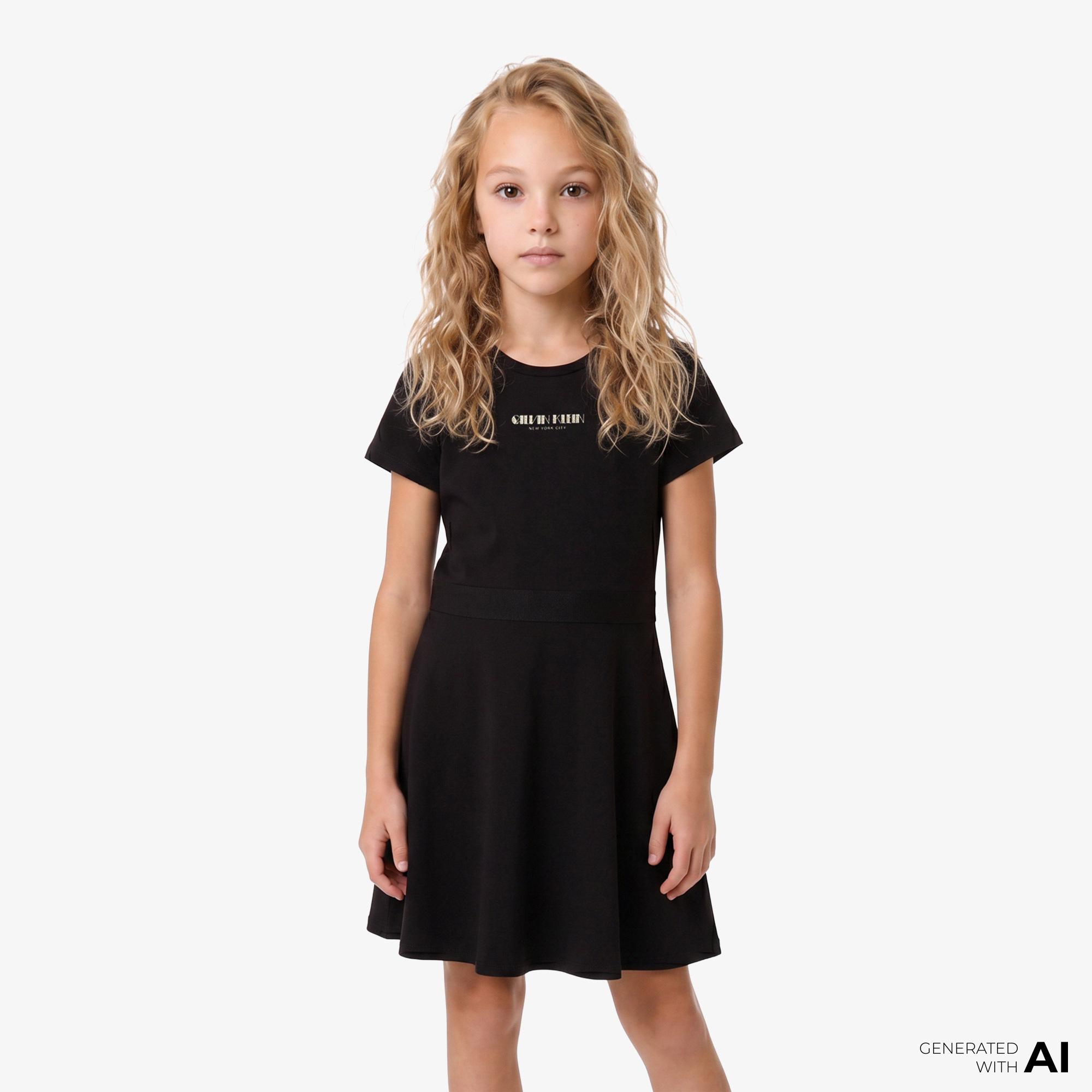 Calvin Klein Fit And Flare Punto Çocuk Siyah Elbise