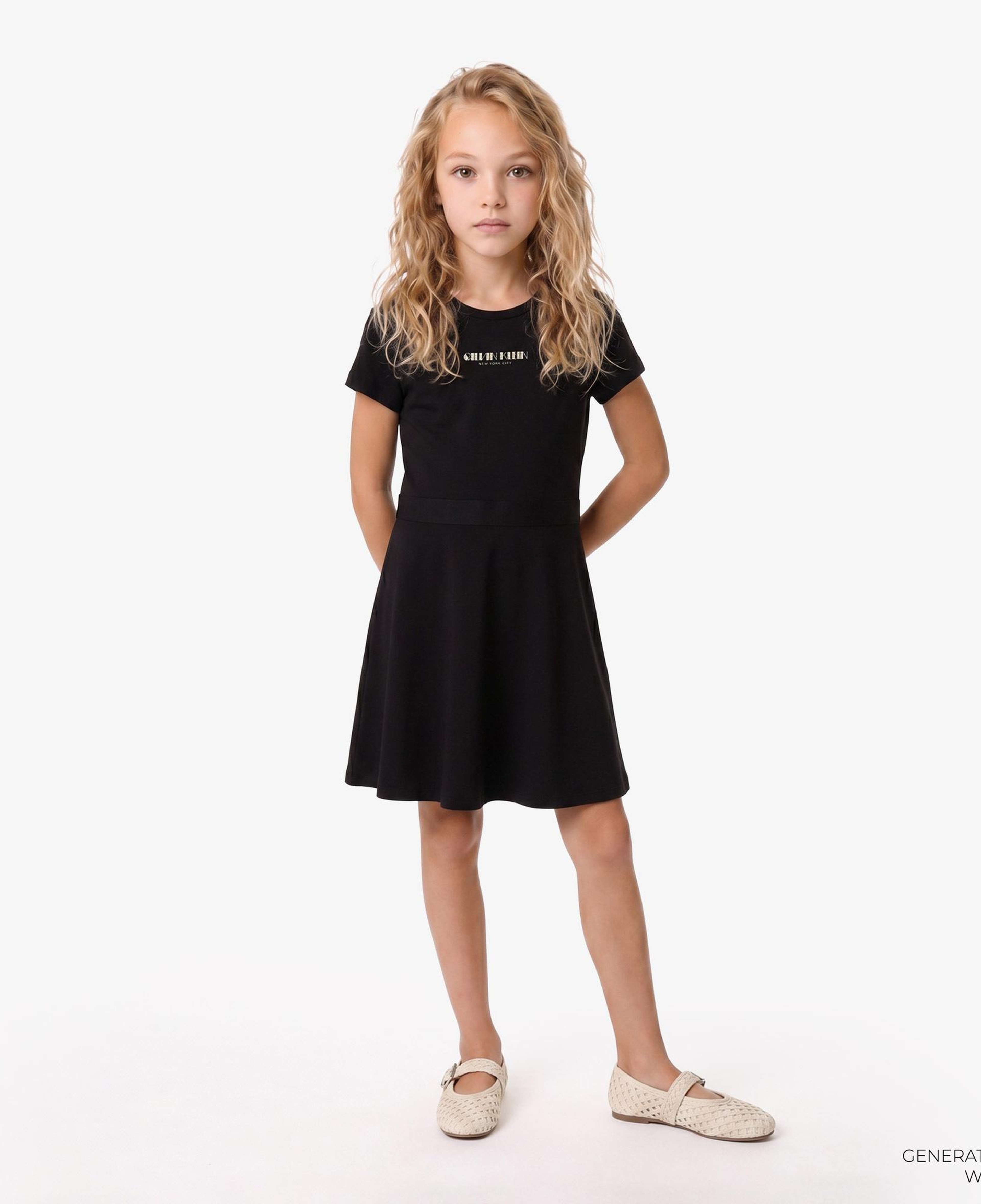 Calvin Klein Fit And Flare Punto Çocuk Siyah Elbise