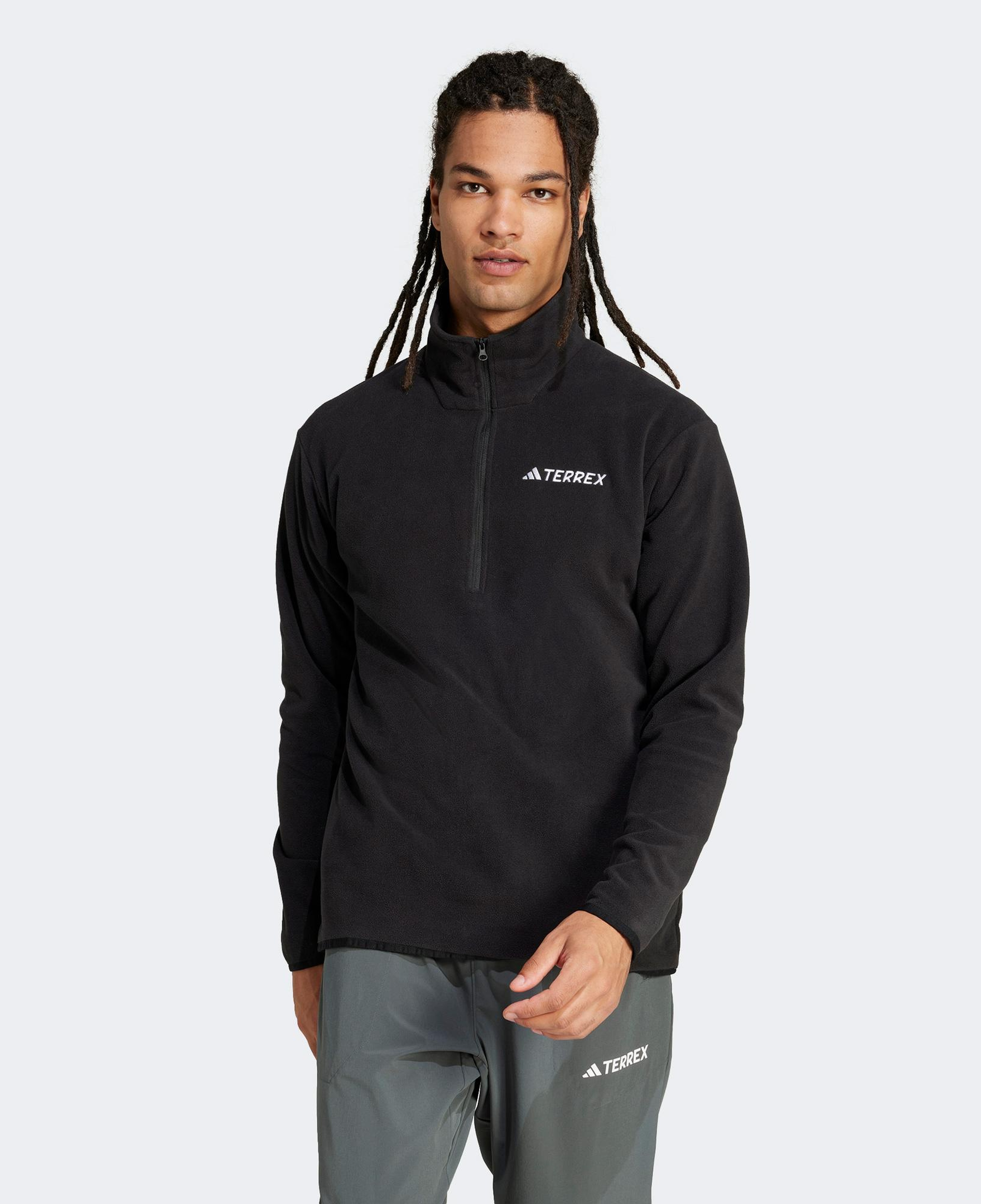 adidas Multi Essentials 1-2 Zip Fleece Erkek Siyah Yürüyüş Polar