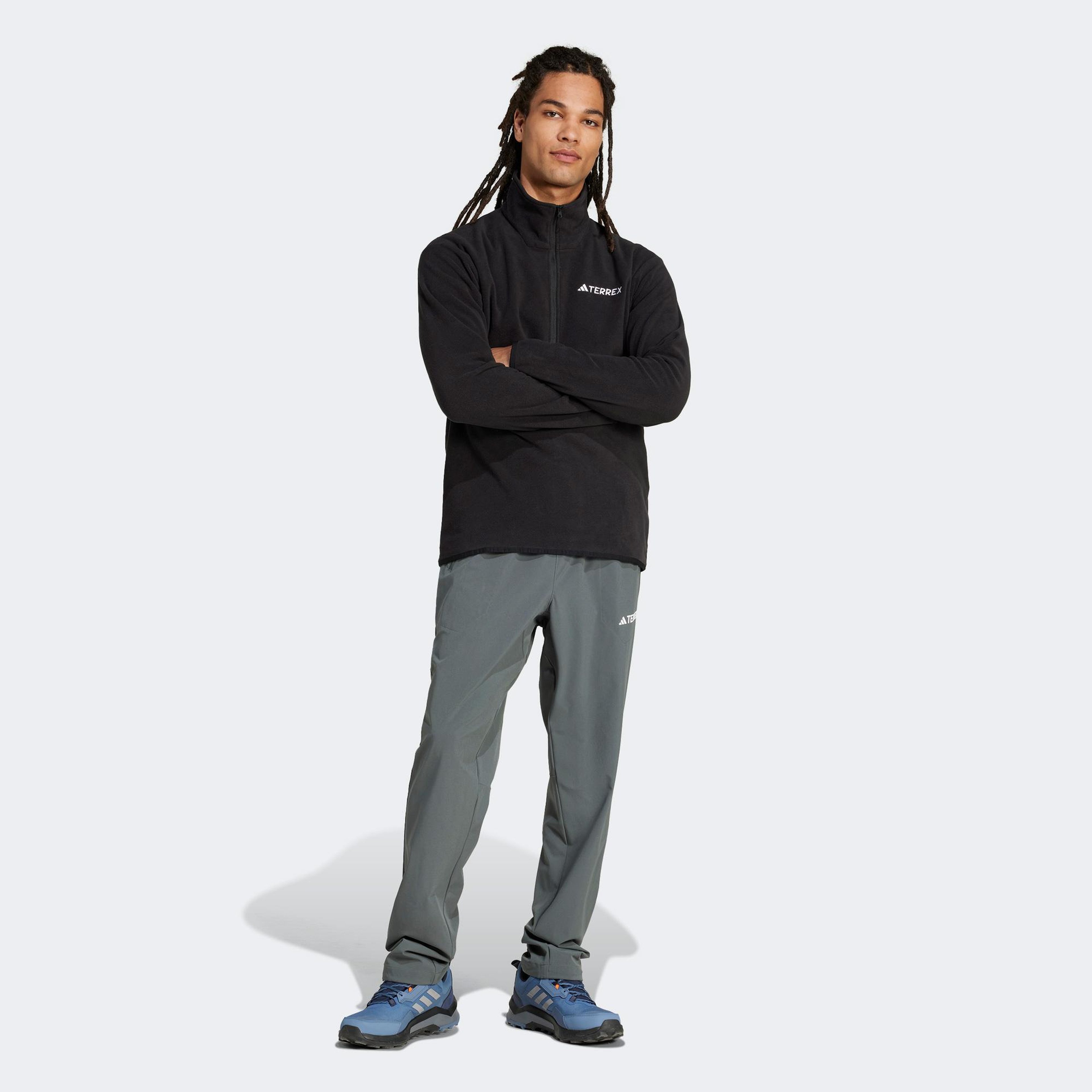 adidas Multi Essentials 1-2 Zip Fleece Erkek Siyah Yürüyüş Polar