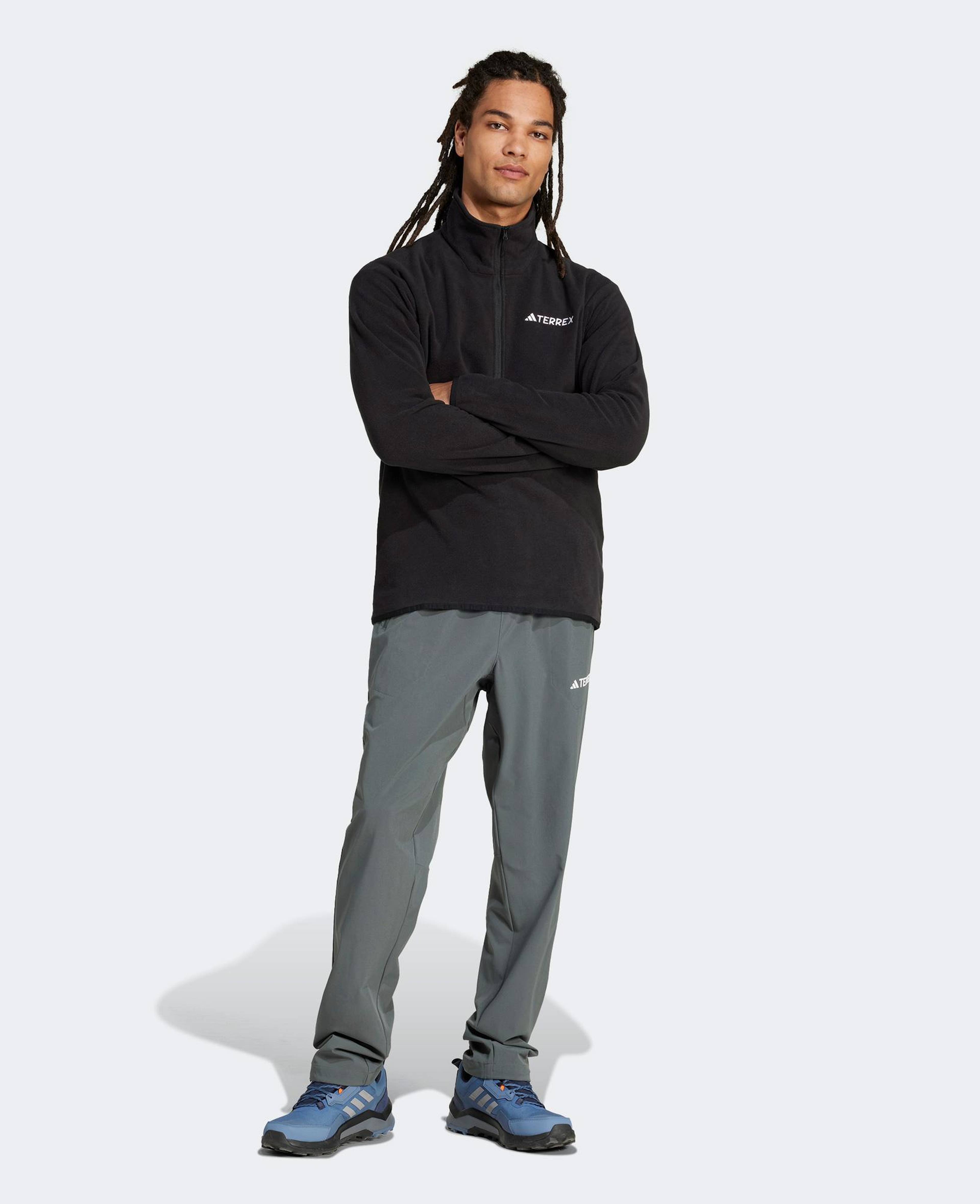 adidas Multi Essentials 1-2 Zip Fleece Erkek Siyah Yürüyüş Polar