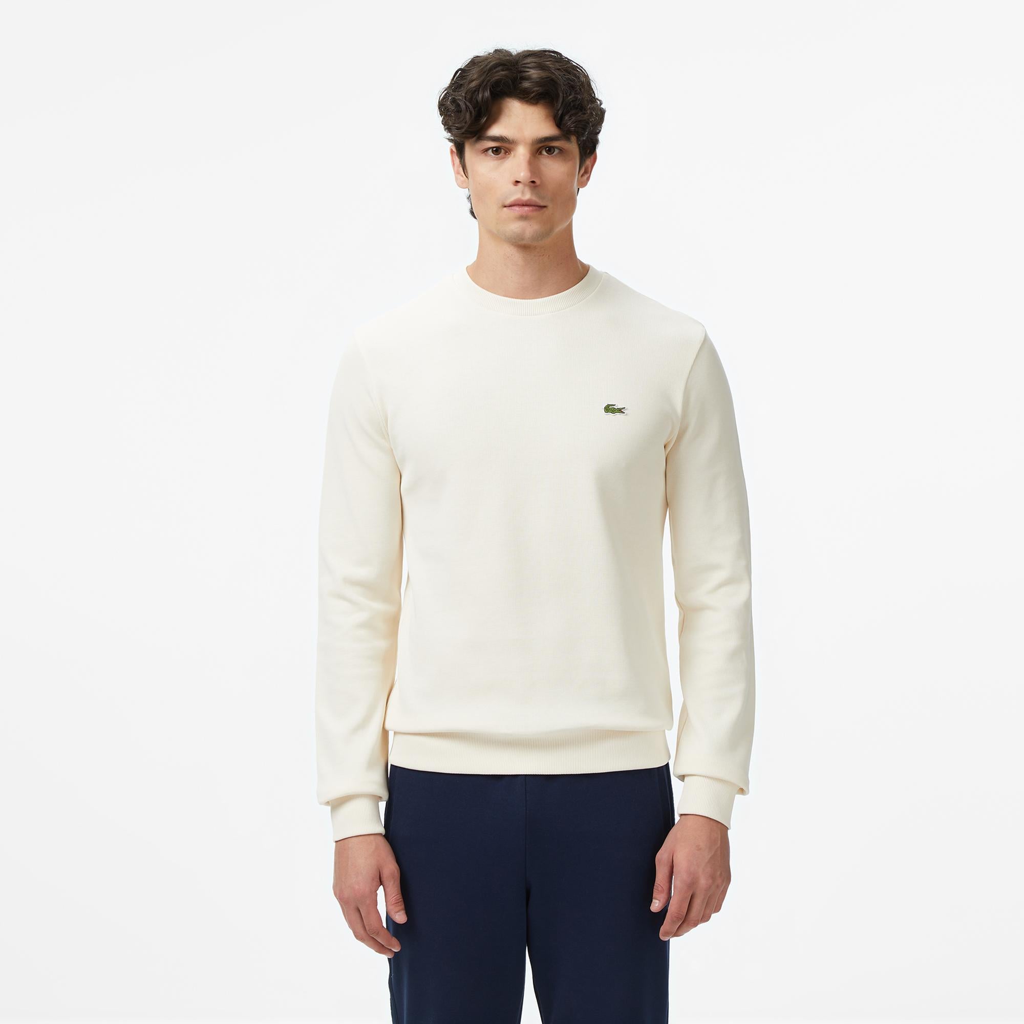 Erkek Classic Fit Uzun Kollu Bisiklet Yaka Krem T-Shirt