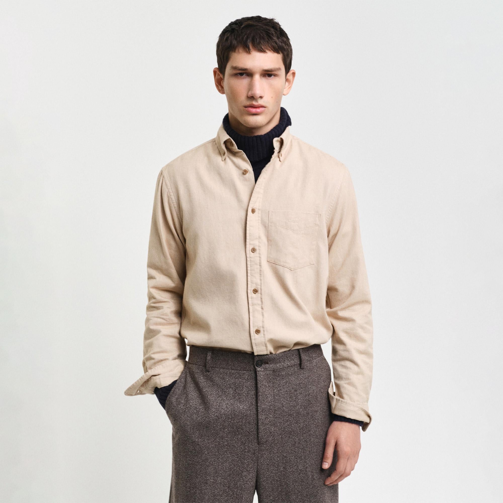 GANT Erkek Bej Regular Fit Düğmeli Yaka Gömlek