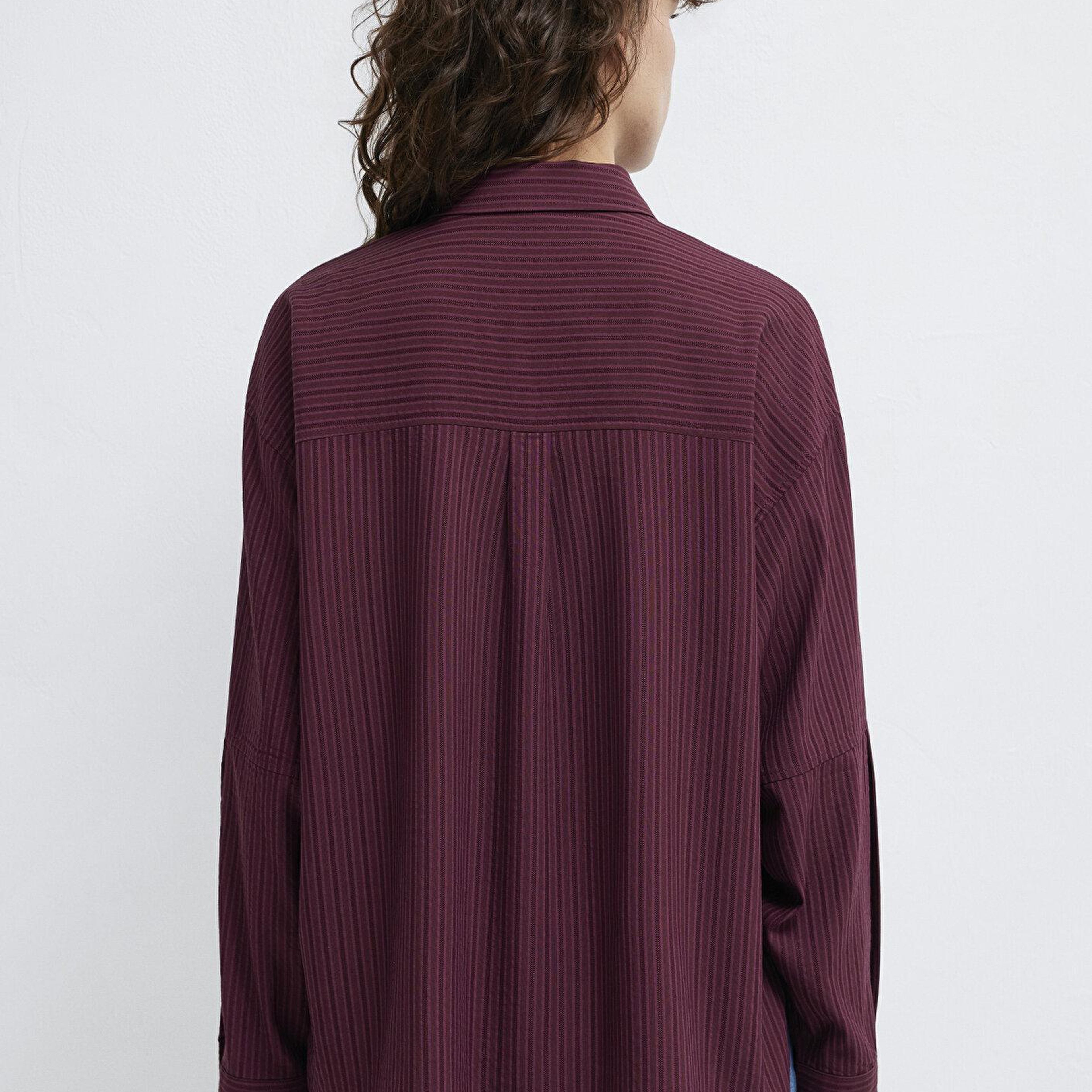 Mavi Çizgili Bordo Gömlek Oversize / Geniş Kesim 1210878-70434