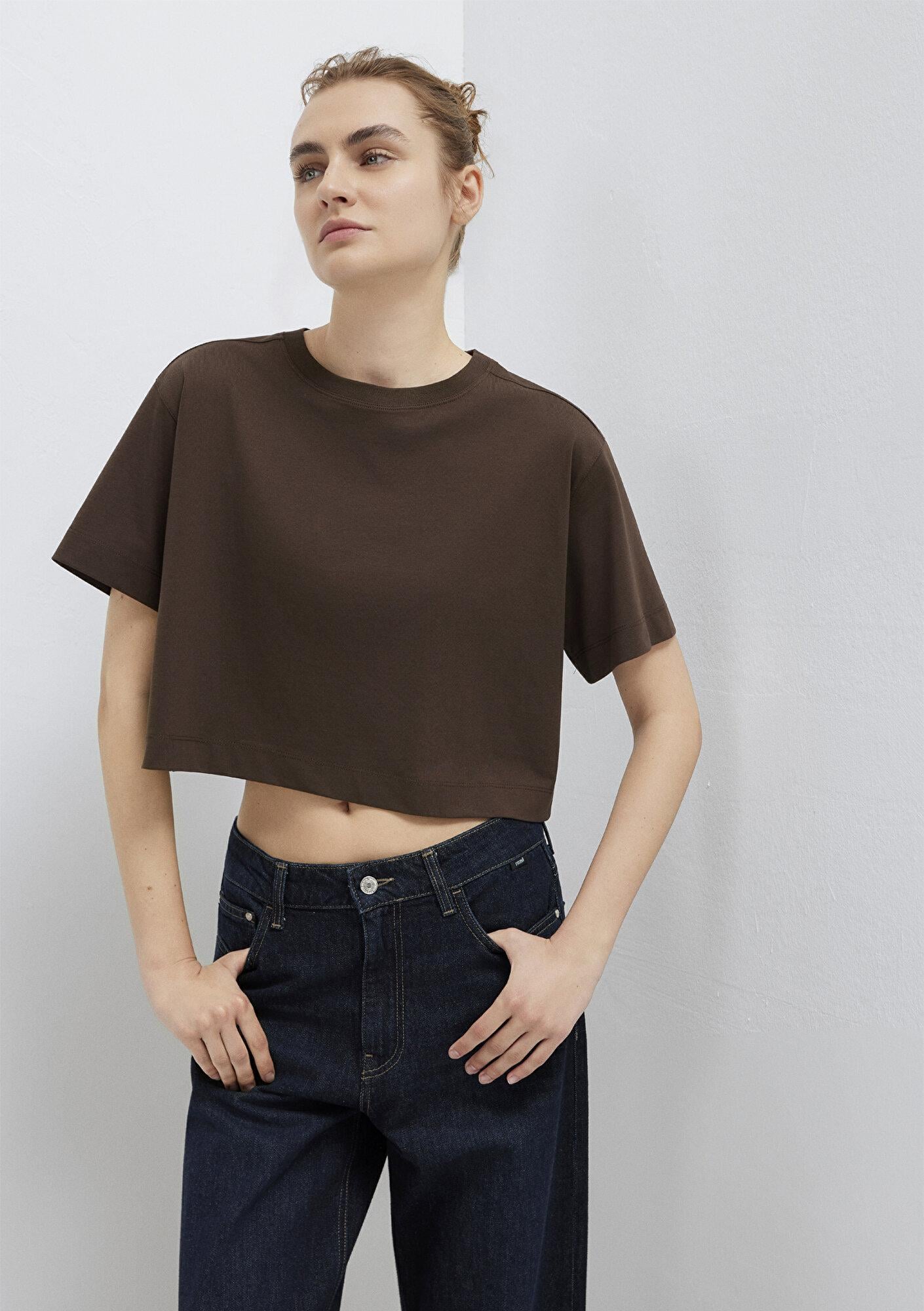 Mavi Kahverengi Basic Crop Tişört Crop / Kısa Kesim 1613910-90707