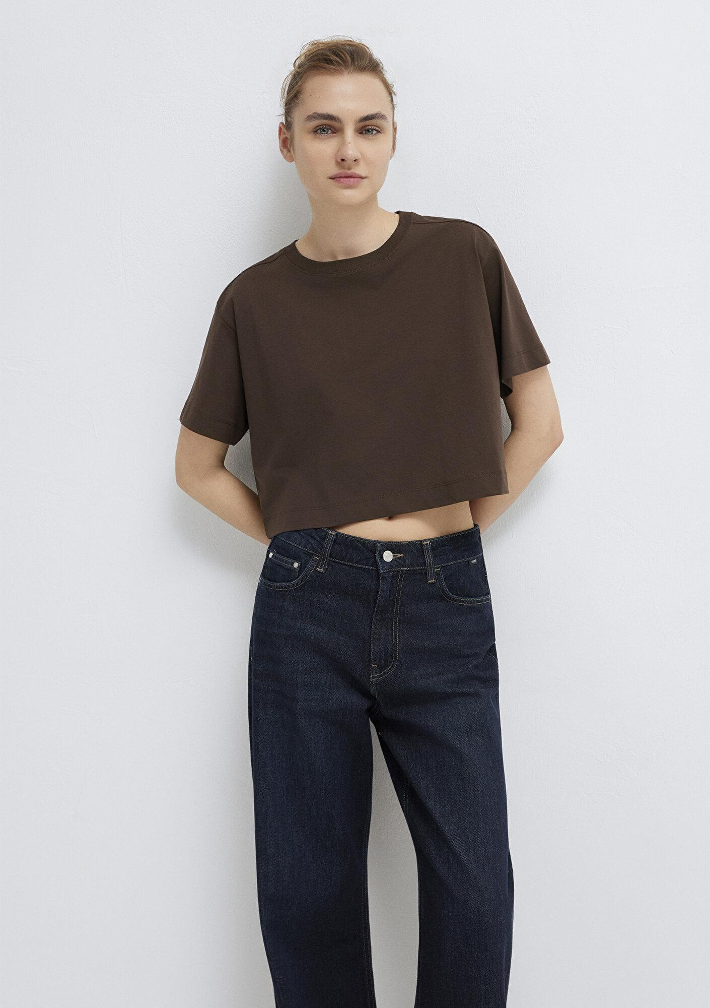 Mavi Kahverengi Basic Crop Tişört Crop / Kısa Kesim 1613910-90707