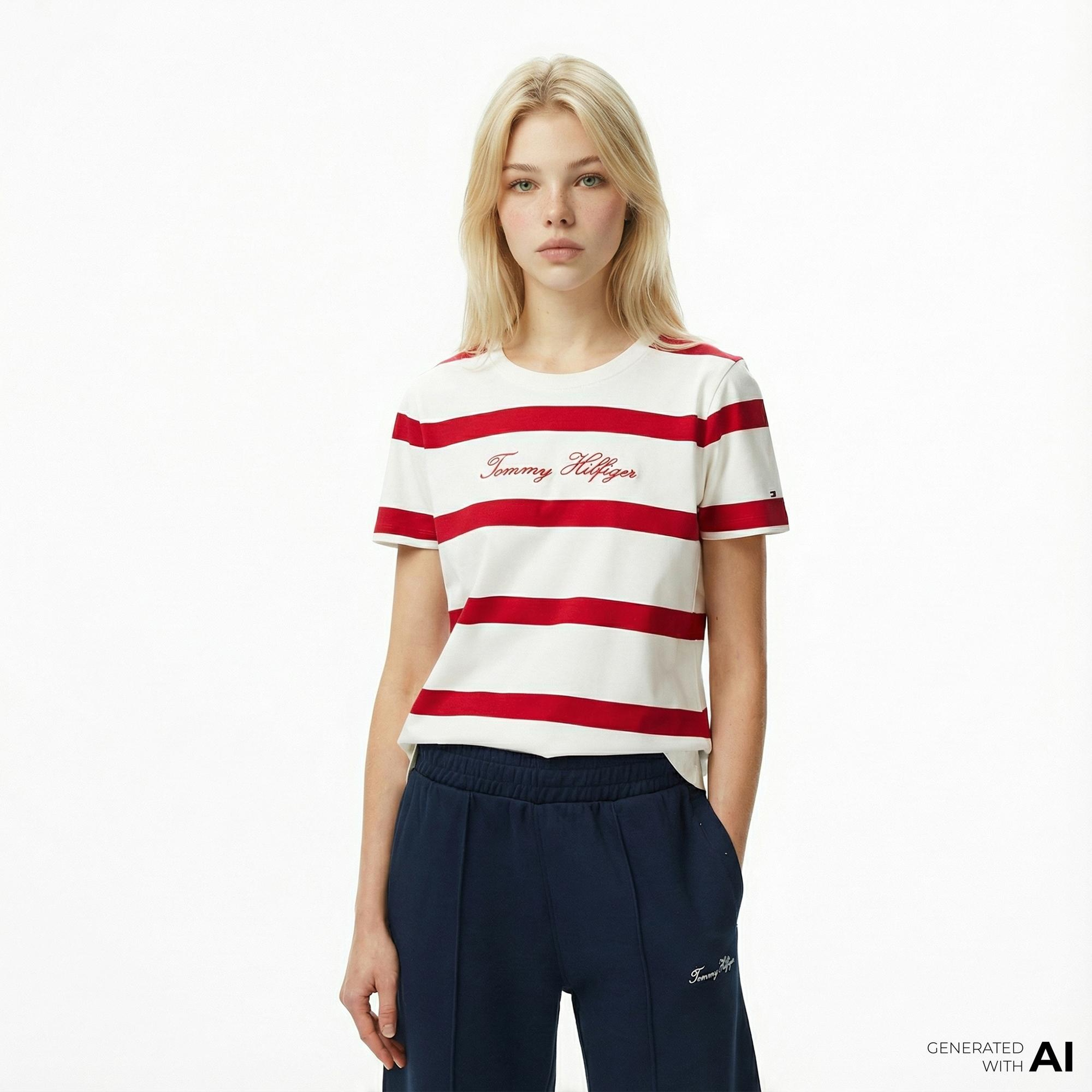 Tommy Hilfiger Script Regular Kadın Beyaz T-Shirt