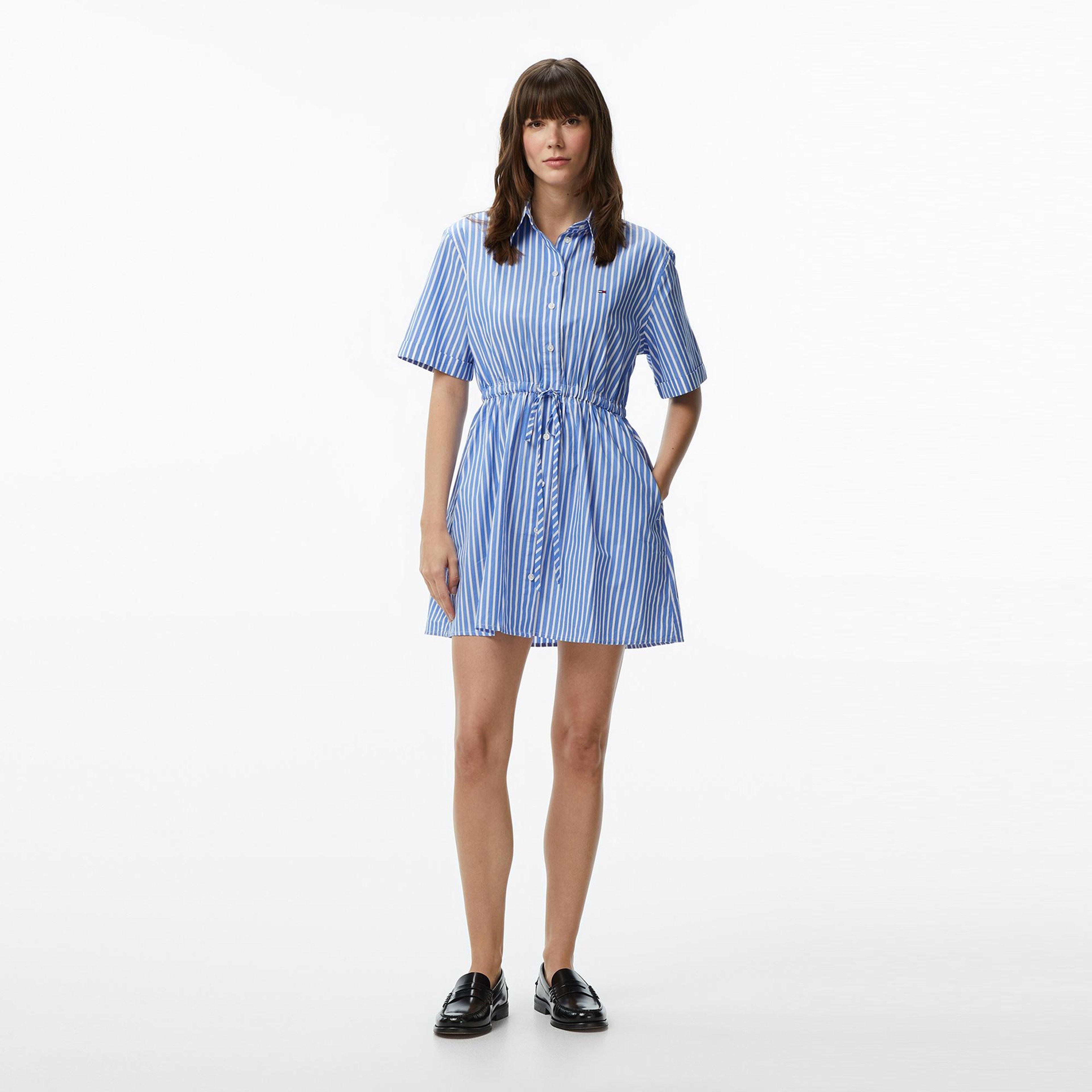 Tommy Hilfiger Poplin Kadın Mavi Elbise