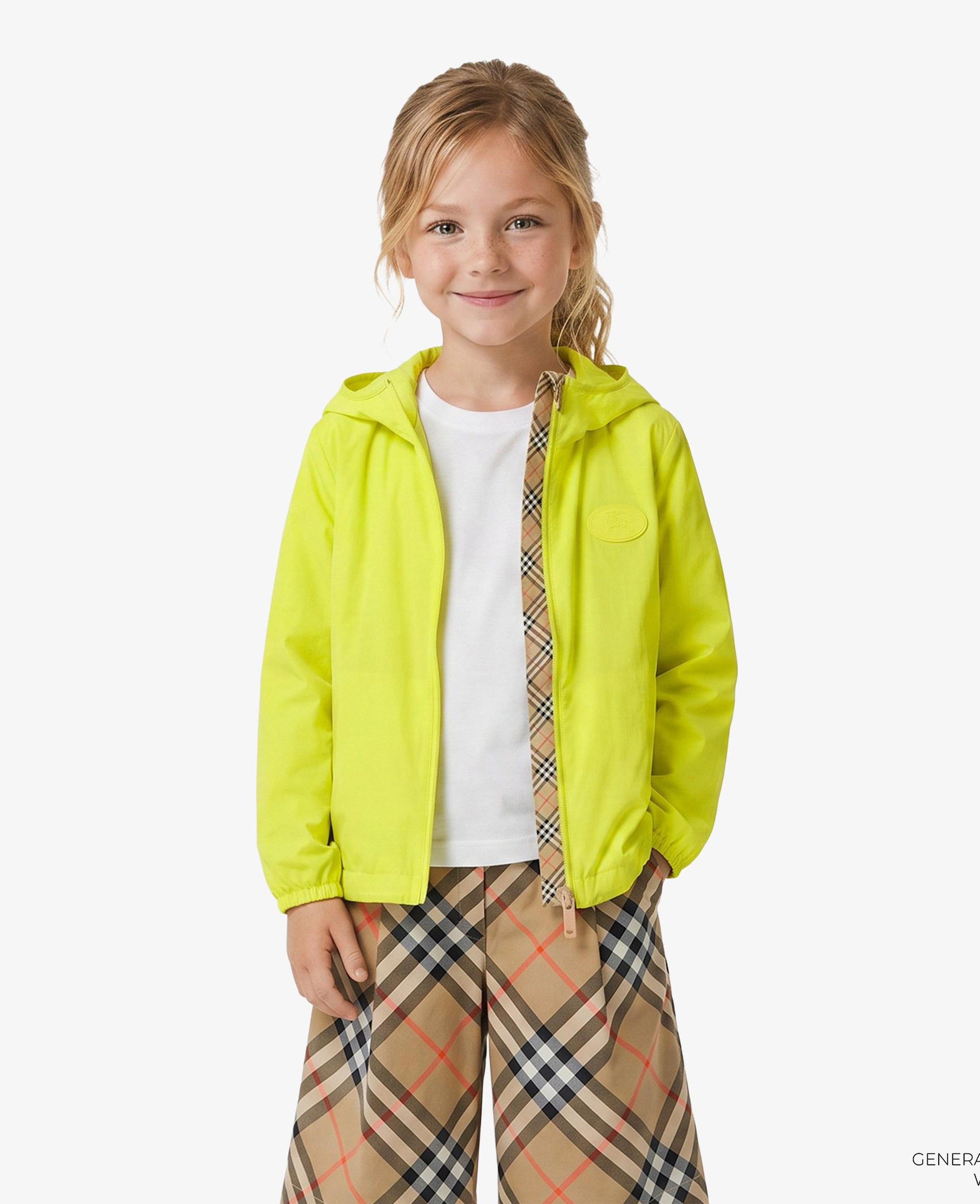 Burberry Checker-Tape Nylon Hooded Çocuk Sarı Mont