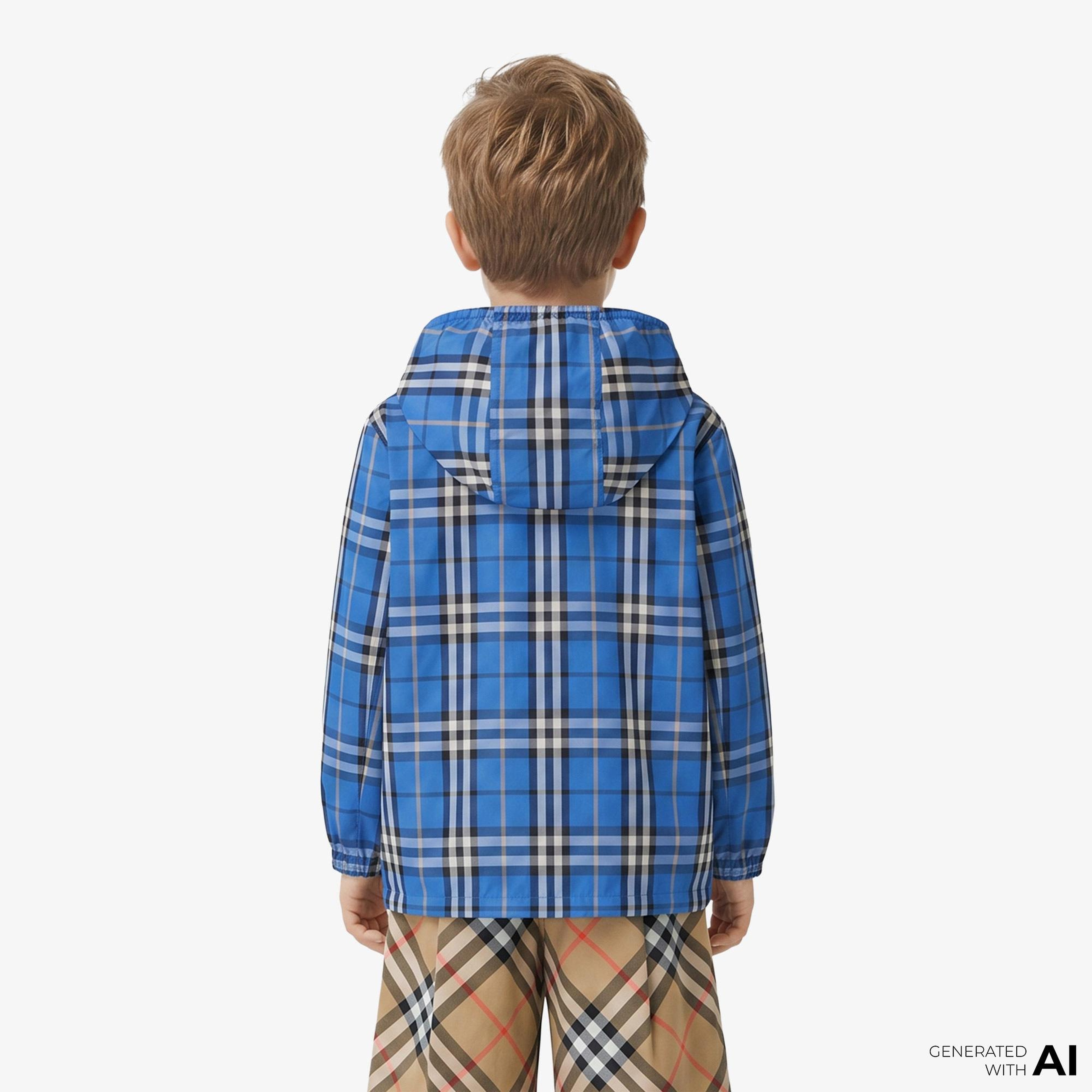 Burberry Check Nylon Hooded Çocuk Mavi Mont