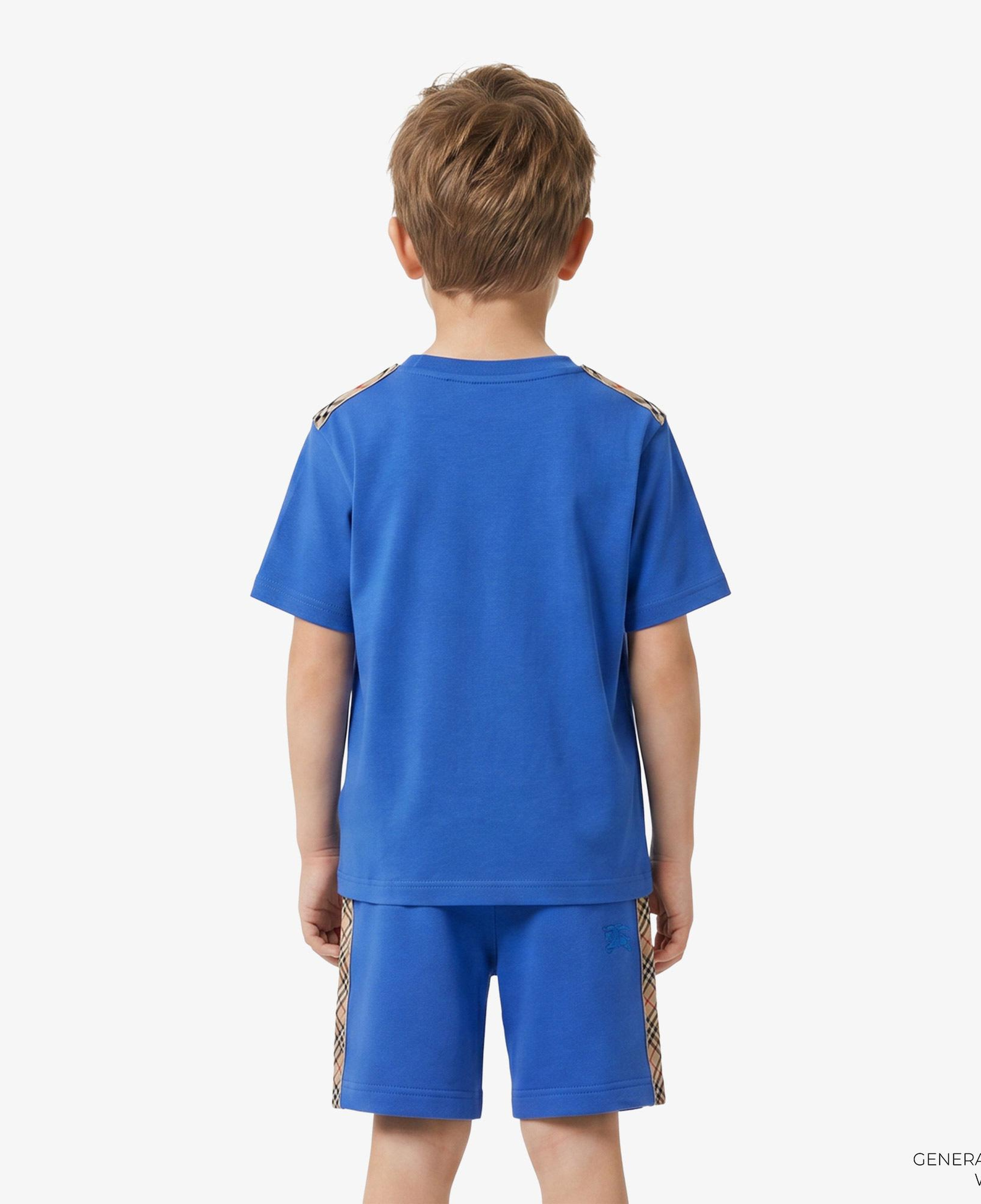 Burberry Check Trim Cotton Çocuk Mavi T-Shirt
