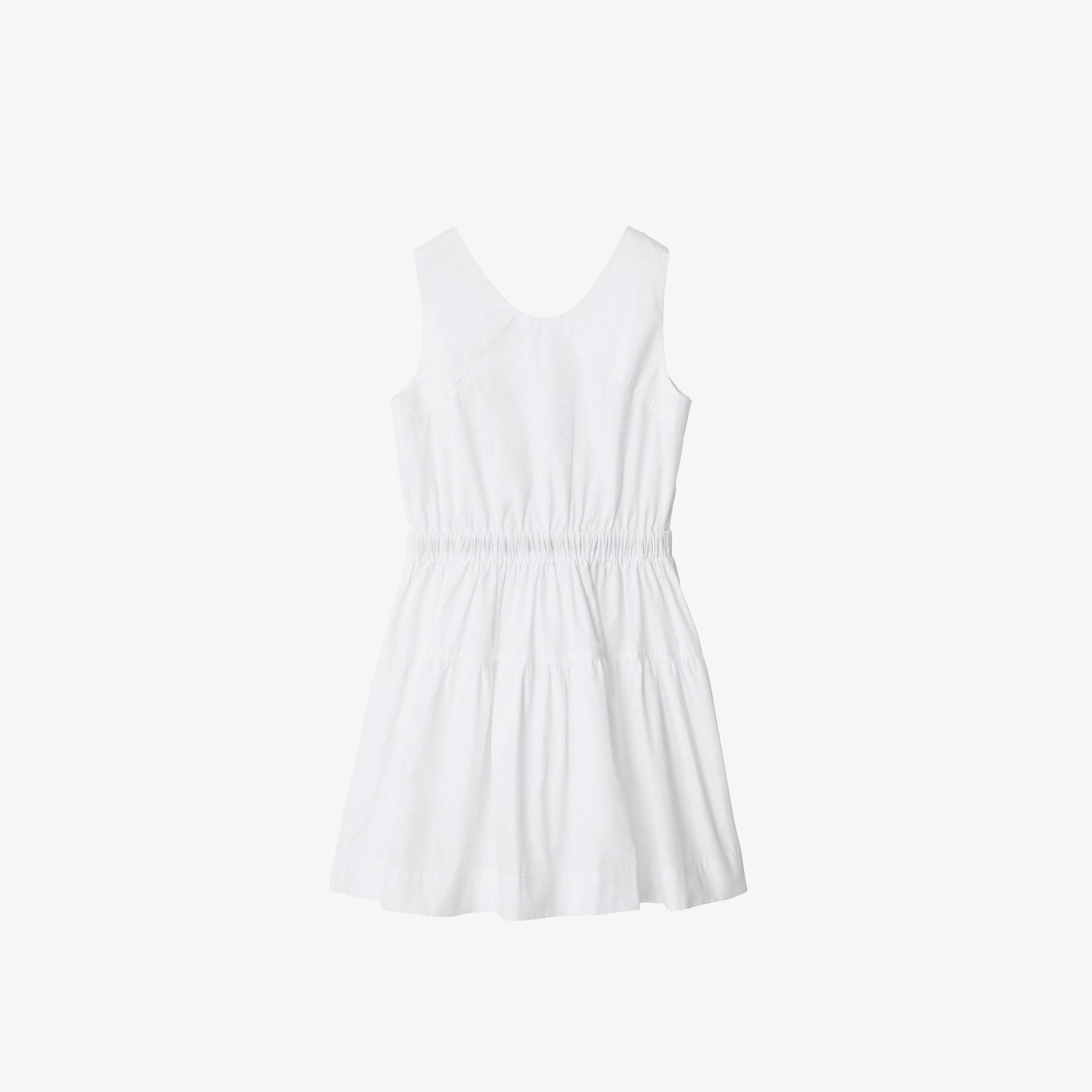 Burberry Check Trim Cotton Çocuk Beyaz Elbise