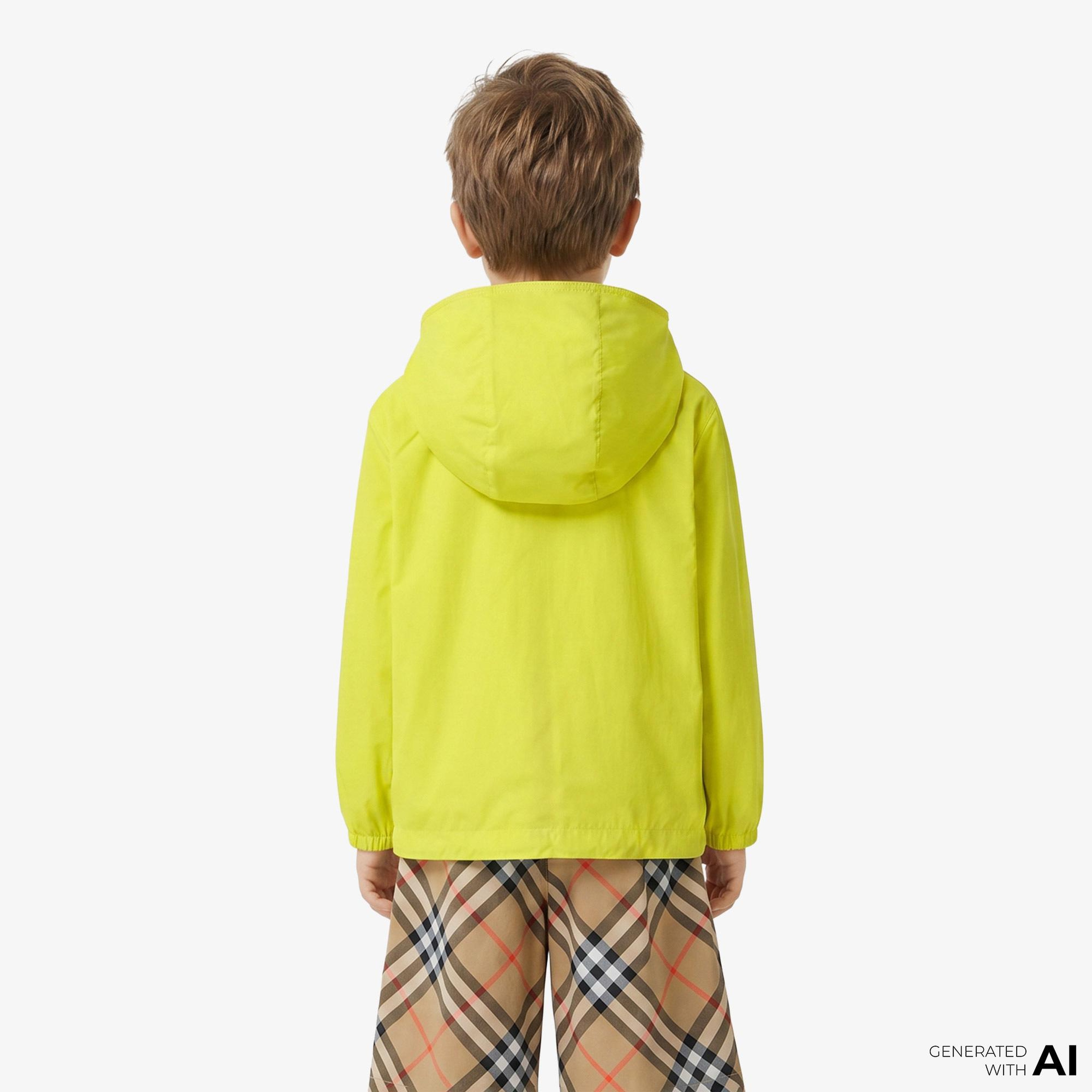 Burberry Checker-Tape Nylon Hooded Çocuk Sarı Mont